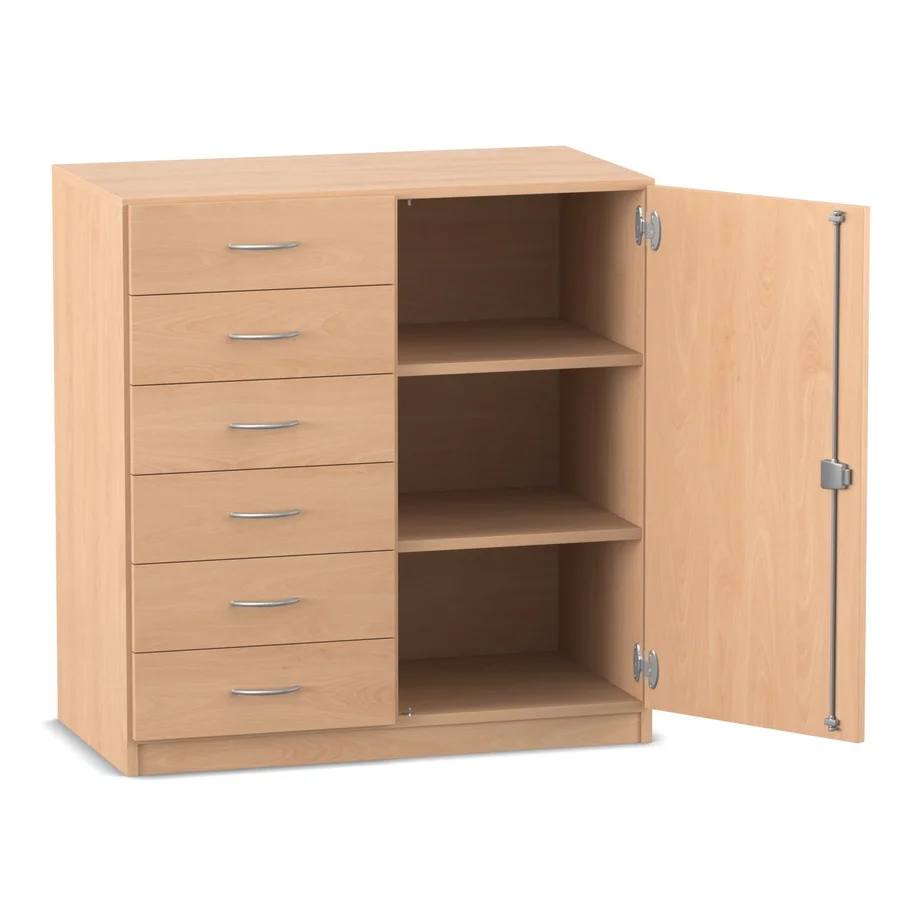Unterschrank-Kombination mit Sockel, 6 flache Schubladen, 2 Böden - Breite: 94,1 cm, Buche hell