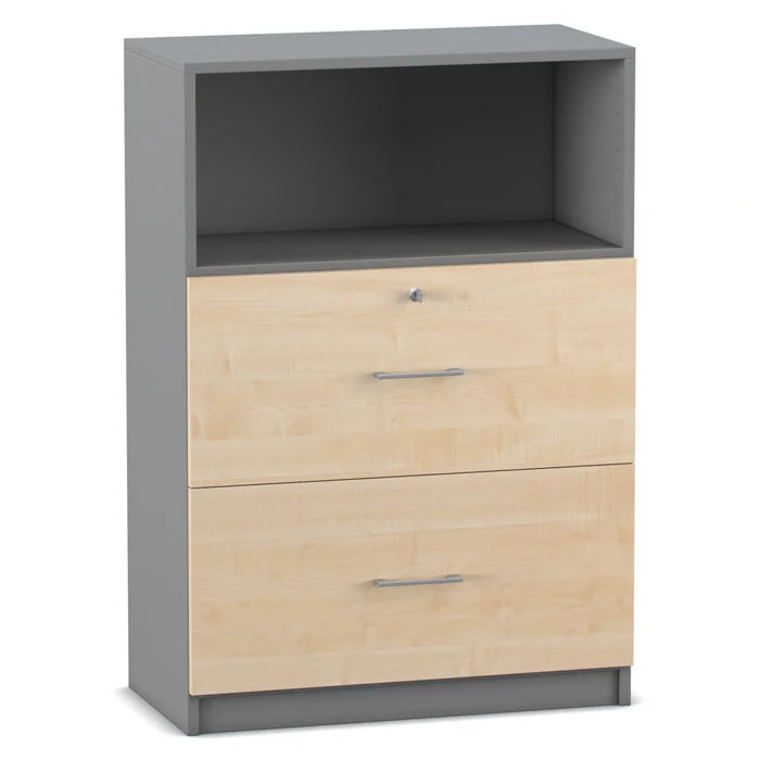 FLEXEO® Office – Schubladen-Schrank mit 2 hohen Schubladen H: 115,3 cm, Bogengriff mit Schloss