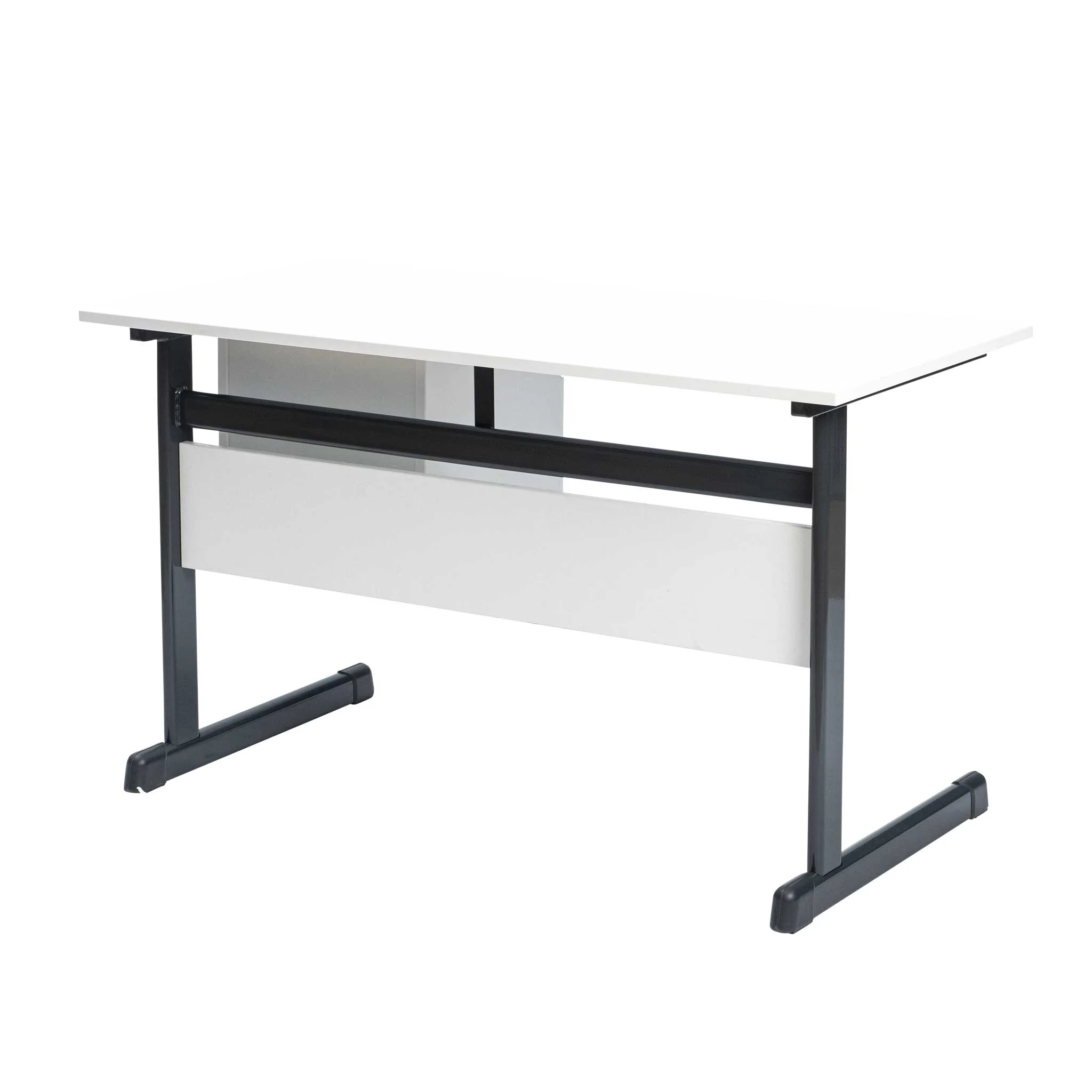 Schreibtisch, Schreibtisch mit Ablage, weißer Schreibtisch, Metallbeine, Klappbeine-Schreibtisch