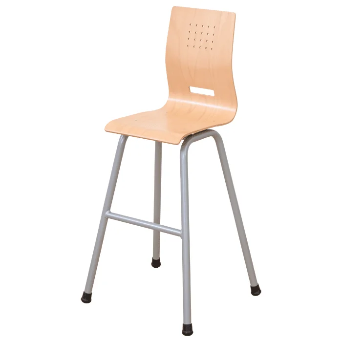 Hochstuhl mit Buchenholz-Schale, RAL 9006 Weißaluminium