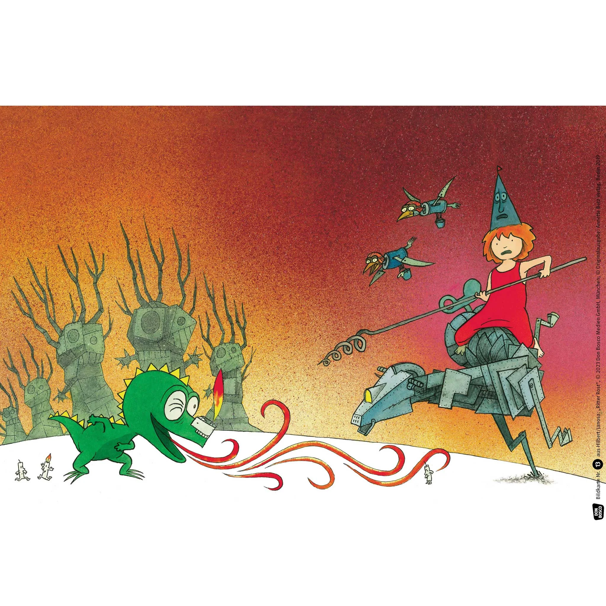 kindlicher-drache, grüner-drache, monster-figur, robotischer-krieger, rote-hose