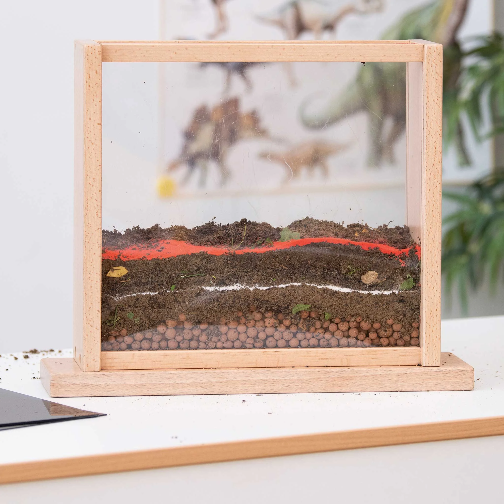 Mini Terrarium, Glas-Terrarien, Erdschichten, Kupferkugeln Boden, Holzrahmen