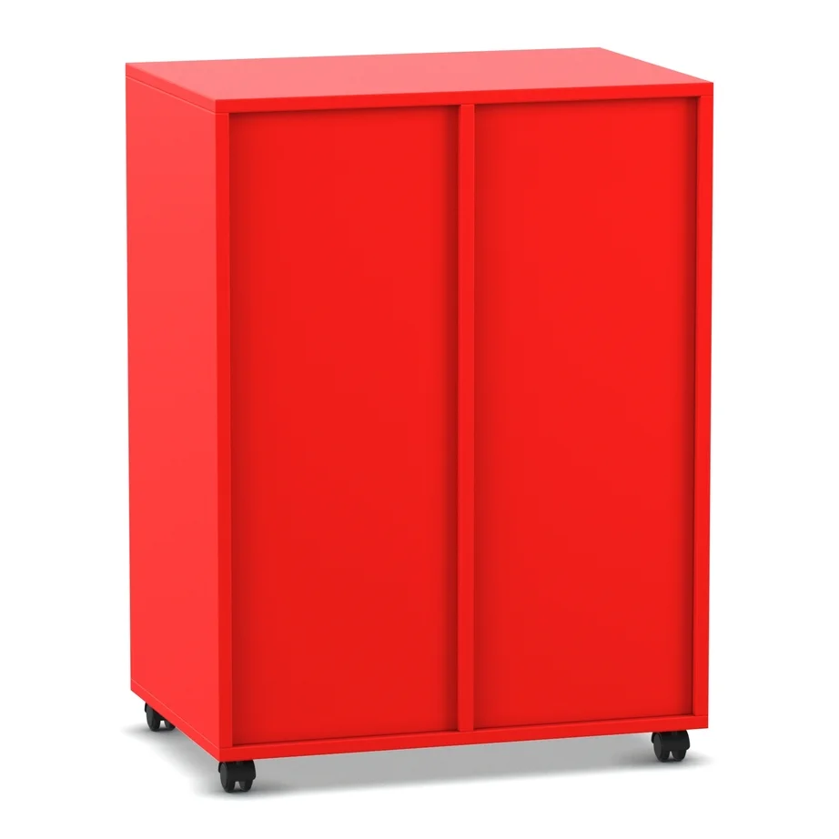Schrank, Schrankmobil, roter Schrank, Zweiflügeltür, mit Rollen