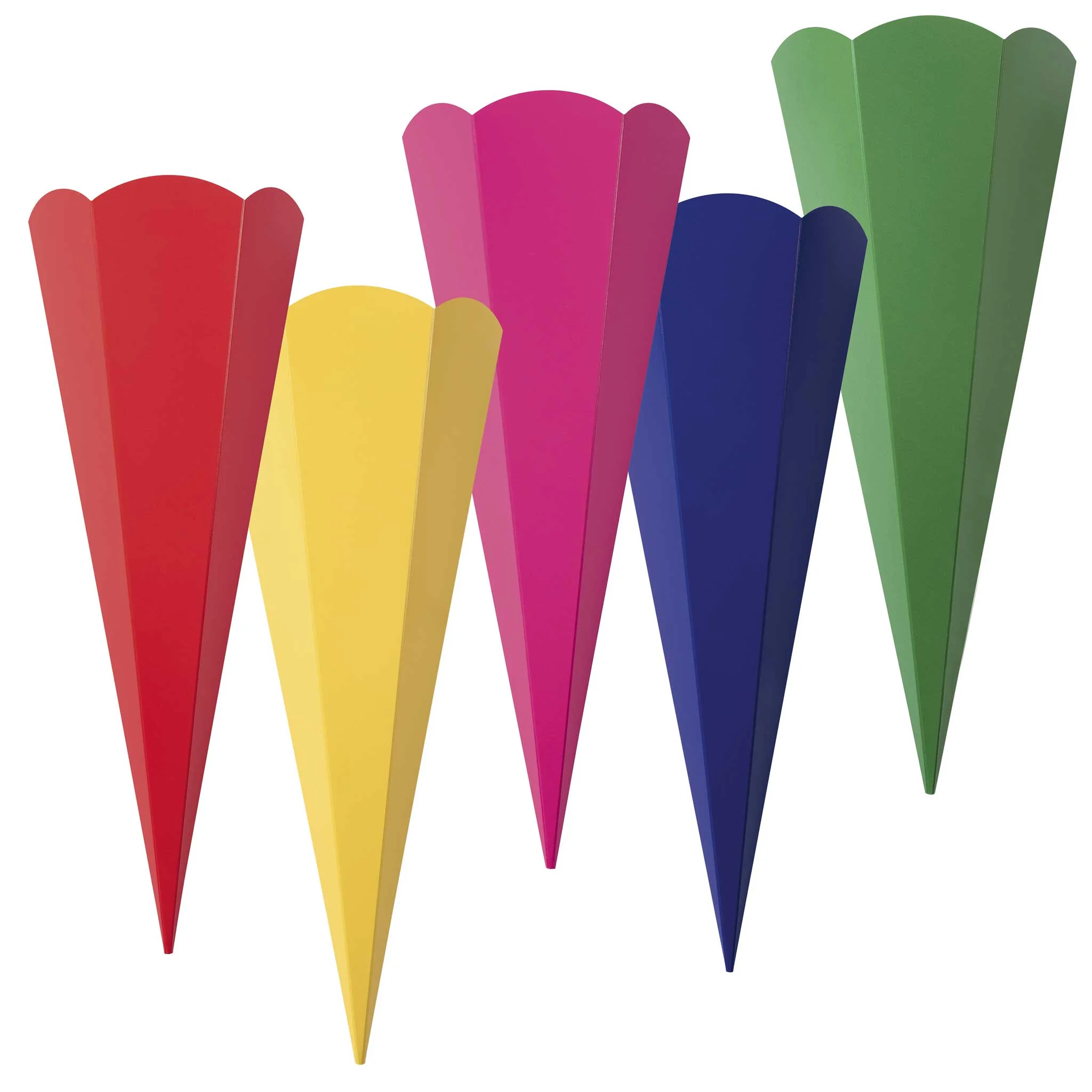 farbige cones, eisförmige napperons?, farbenkonische papierkonen, stumpenartige dreiecke?, buntes deko-essen?