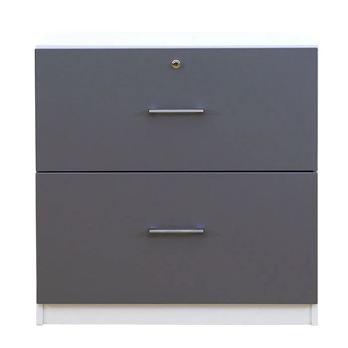 FLEXEO® Office – Schubladen-Schrank mit 2 hohen Schubladen H: 80,1 cm, Bogengriff mit Schloss