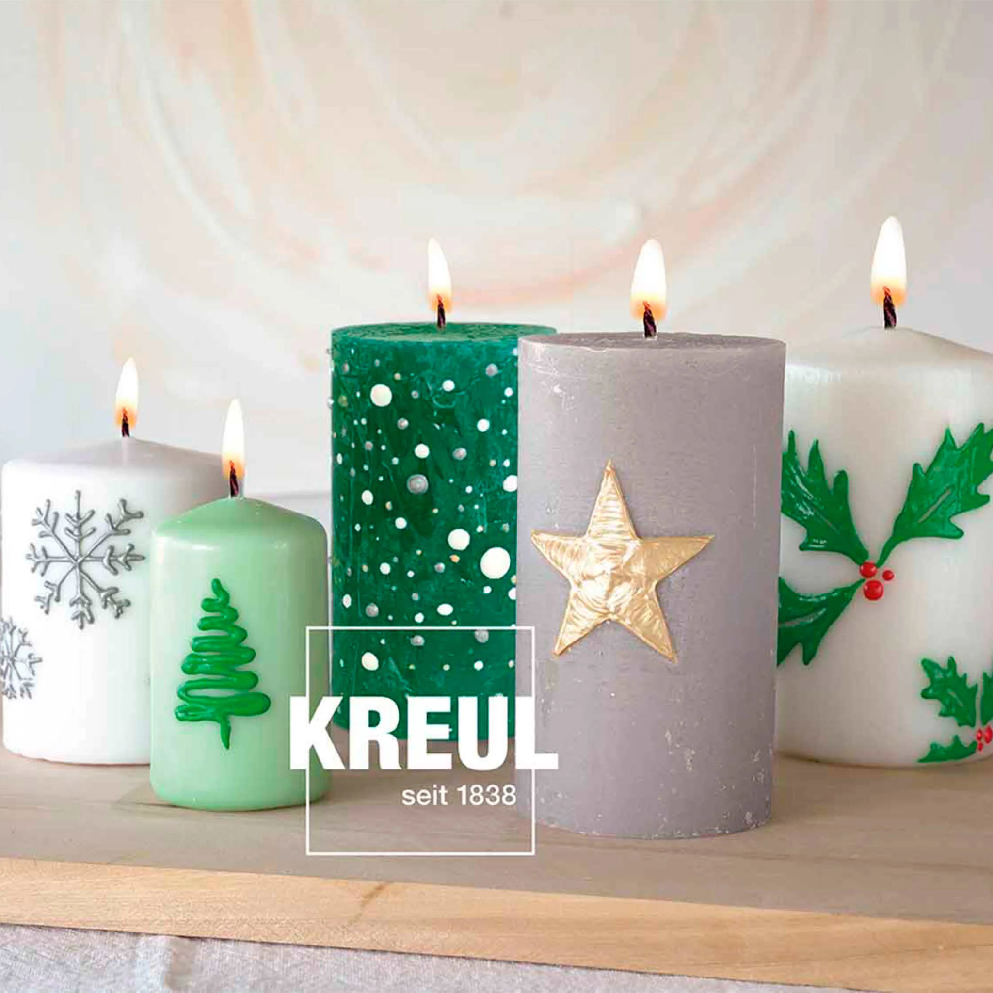 Kerzen, Weihnachtskerzen, Stumpenkerzen, Grün, Stern