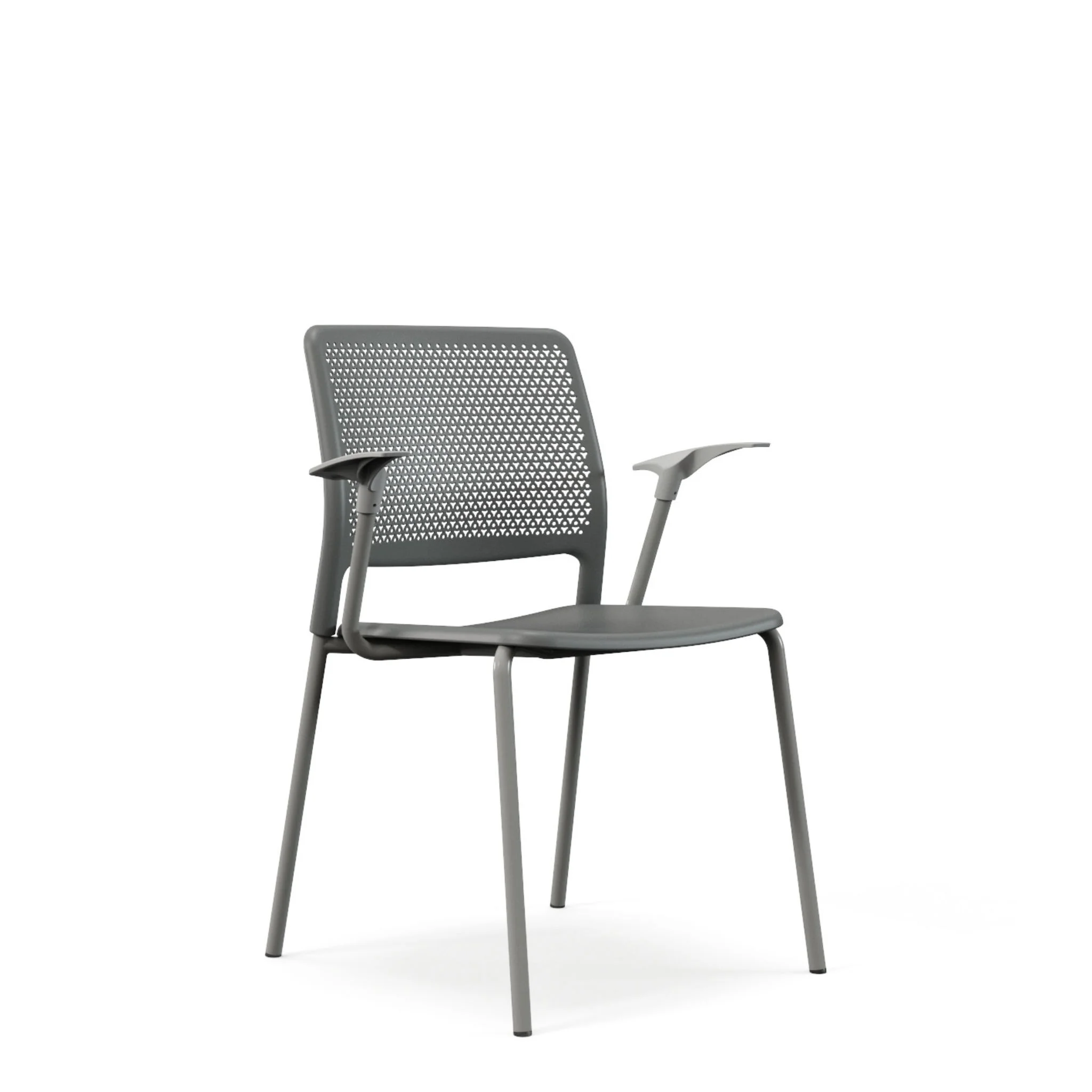 Stuhl, Gestell, Gitterrücken, Kunststoffsitz, Graues Design