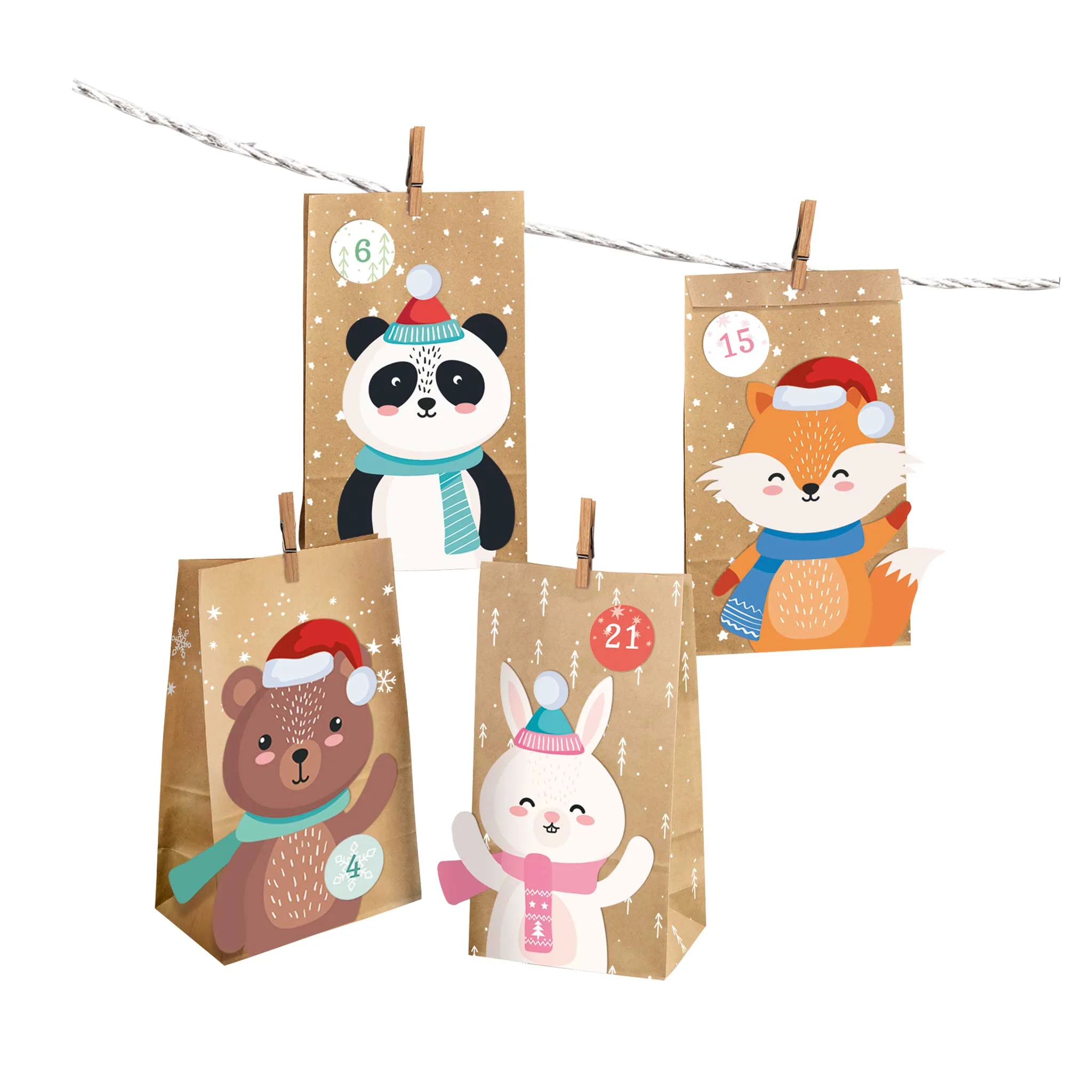 Adventskalender, Päckchen, Tiermotive, Winterwald, Adventskalender-Täfelchen