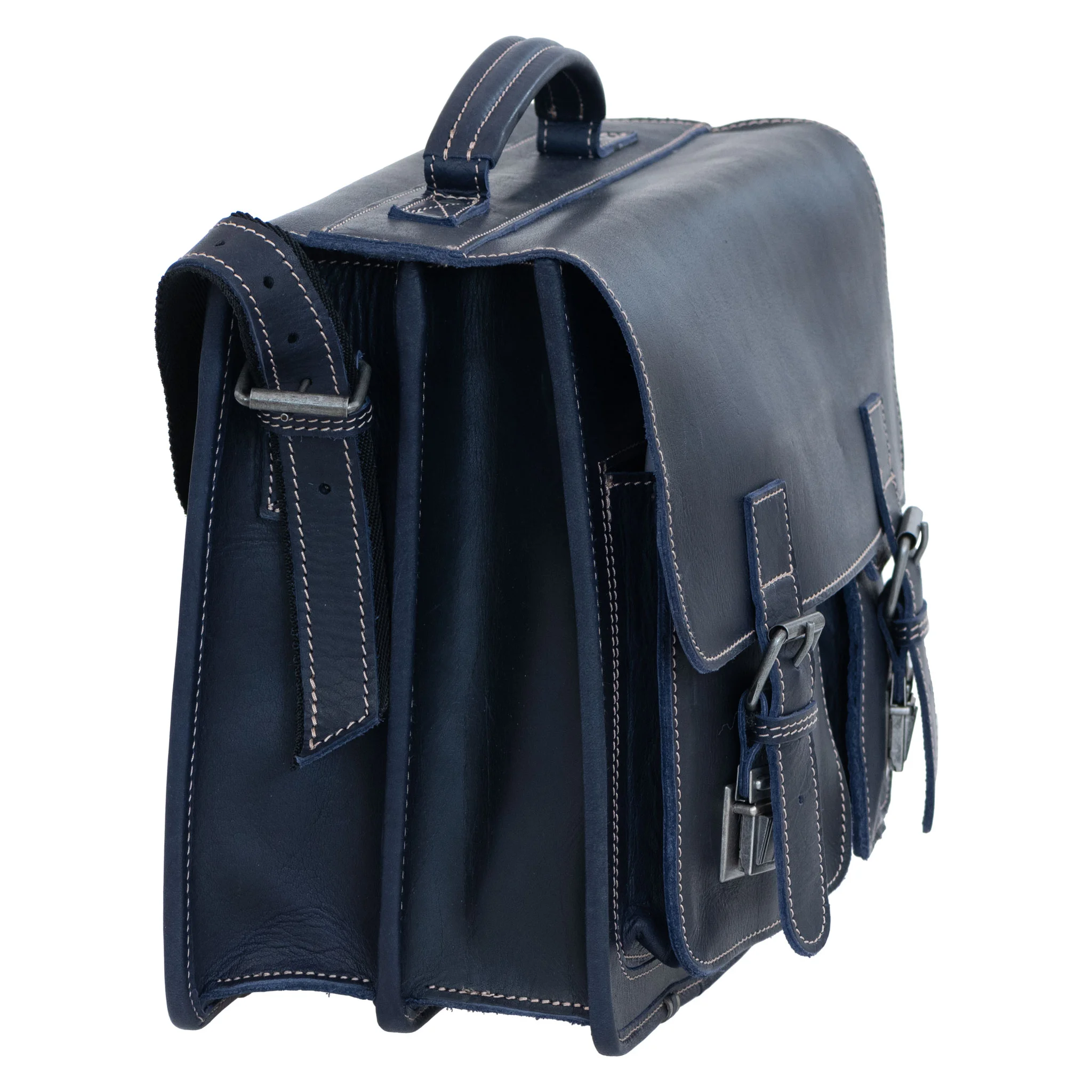 Bürotasche, Messenger, Leder, Navy, Schultertasche