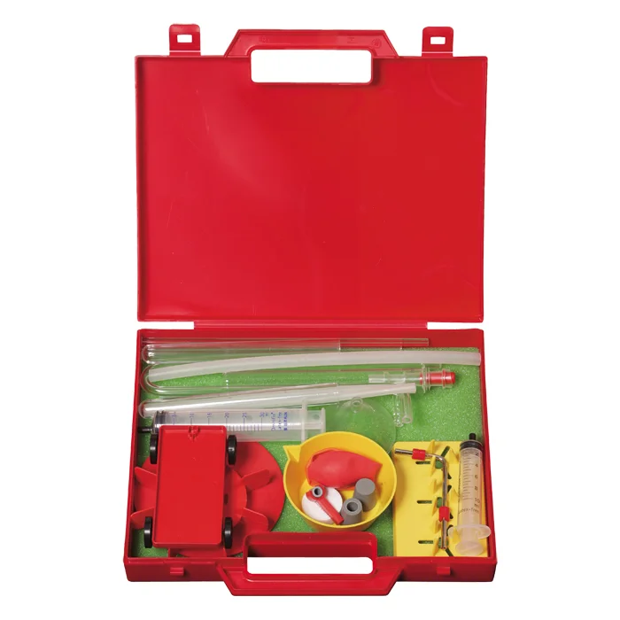 Plastik-Set, Testkit, rote Hülle, Spritze, Tuben