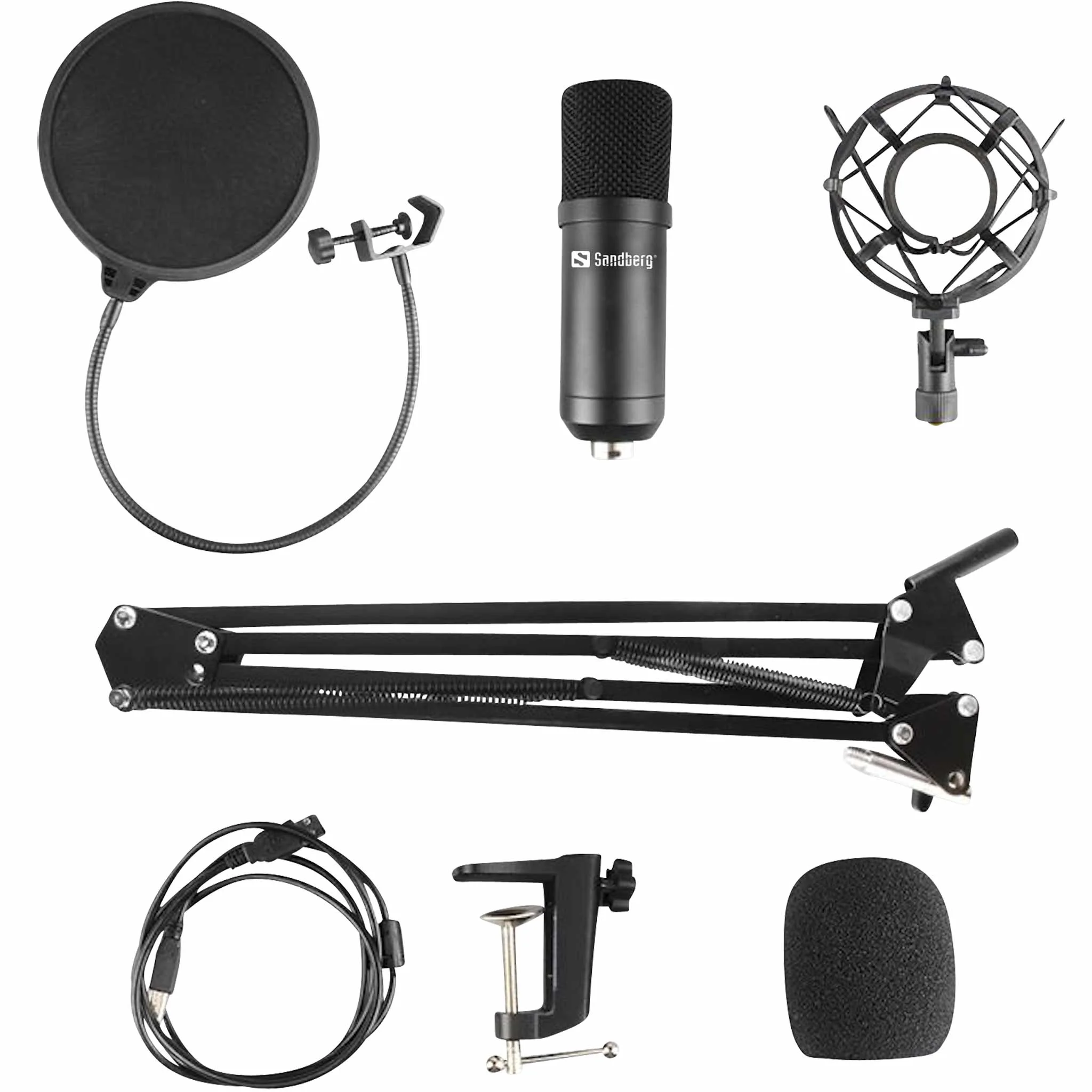 USB, Mikrofon, Popfilter, Shock Mount, Armlehne Stativ
