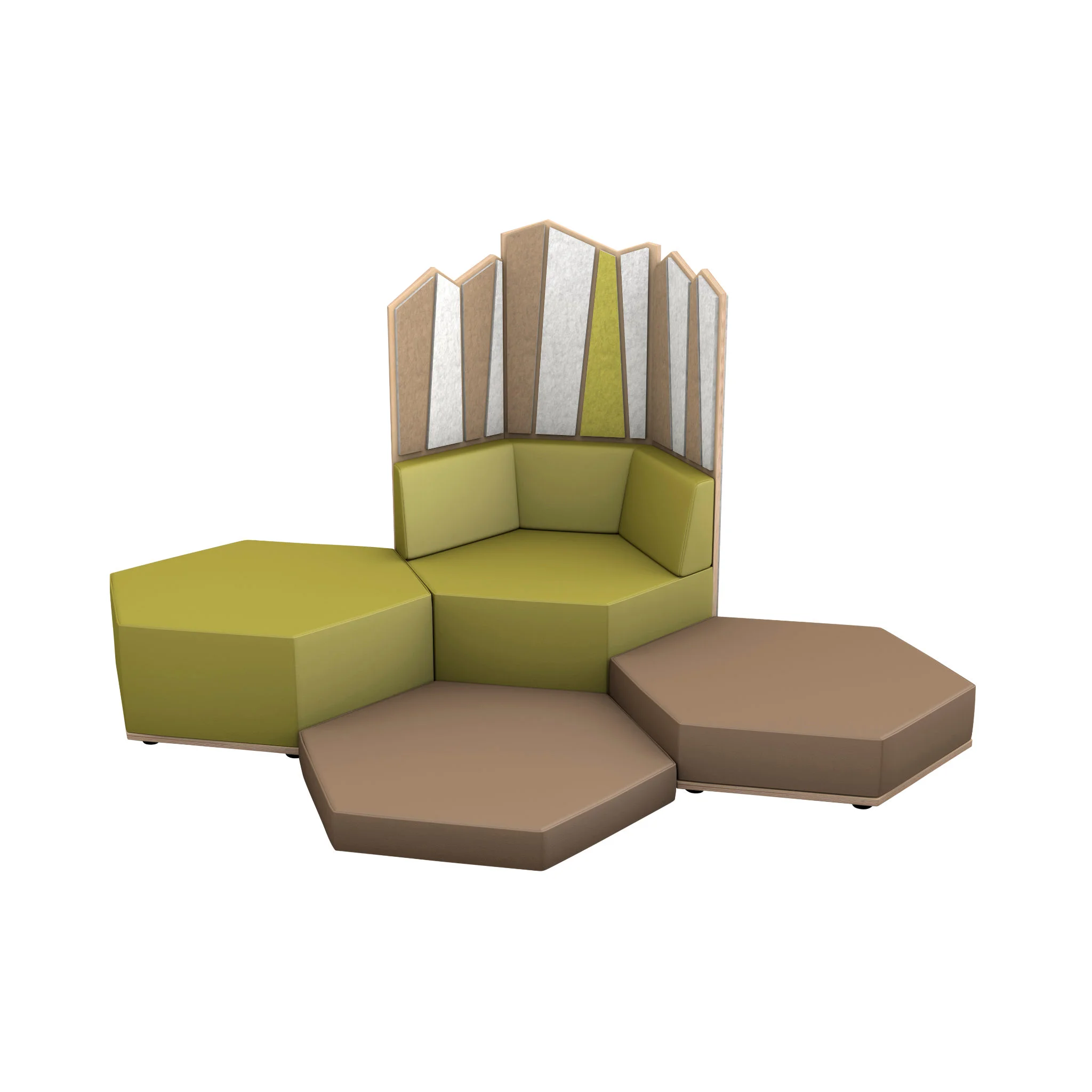Sitzgruppe, Sofa-Sektion, Ottomane, Polsterung, Holz-Raumtrennwand