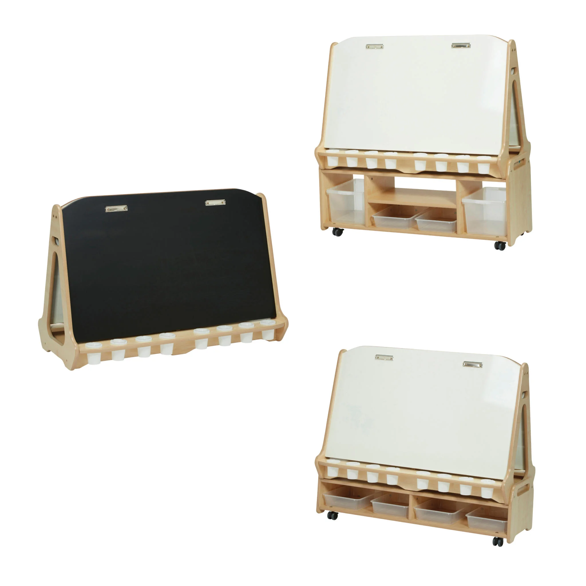 Kinderstaffelei, Kreidetafel, Whiteboard, Holzgestell, Aufbewahrungsfächer