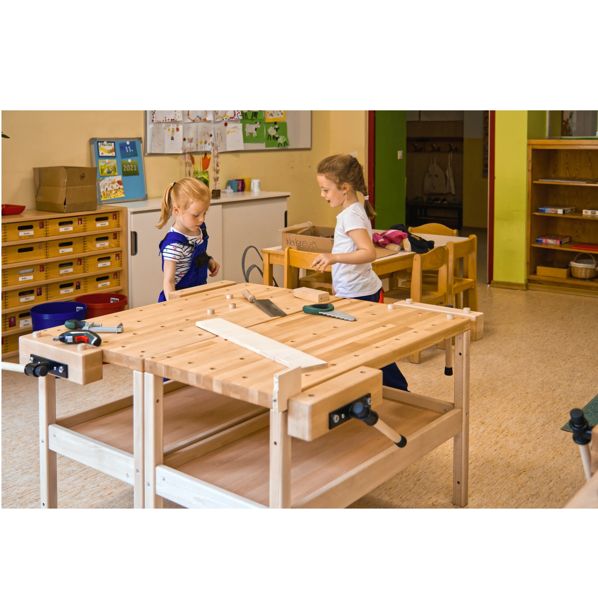 Kinderwerkbank, Holzwerkbank, Werkzeuge, Kleidung-Schule, Küche-Labor