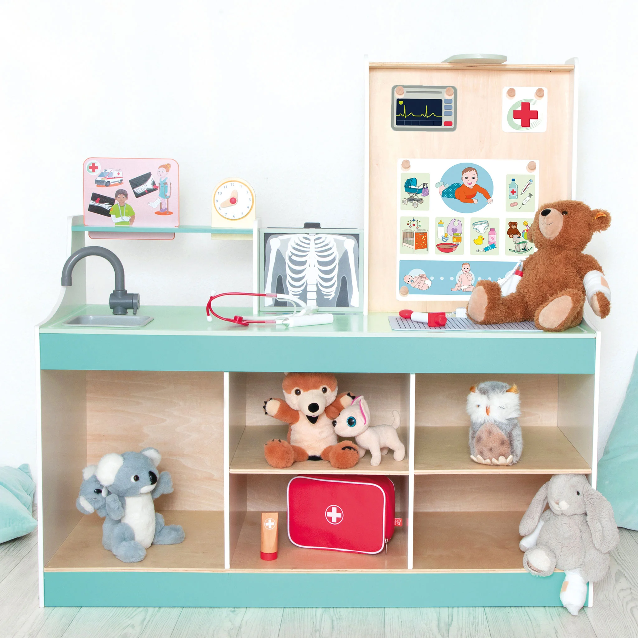 Kinderarbeitsstation, Spielzeugküche, Plüschtiere, medizinische Spielzeug, Toy set