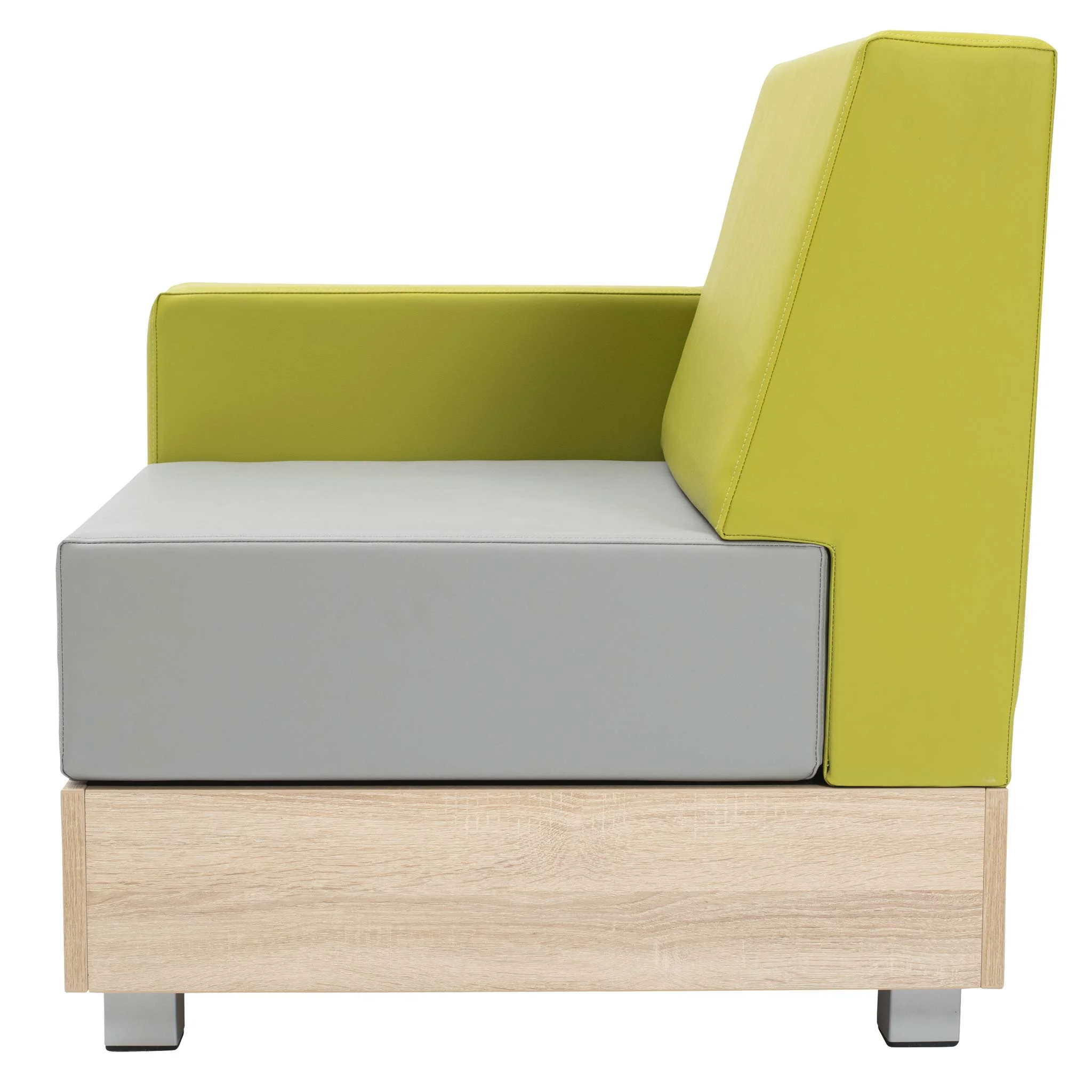 Sessel, Sitzbank, Beige/Grün, Holzsockel, Kissenstufig