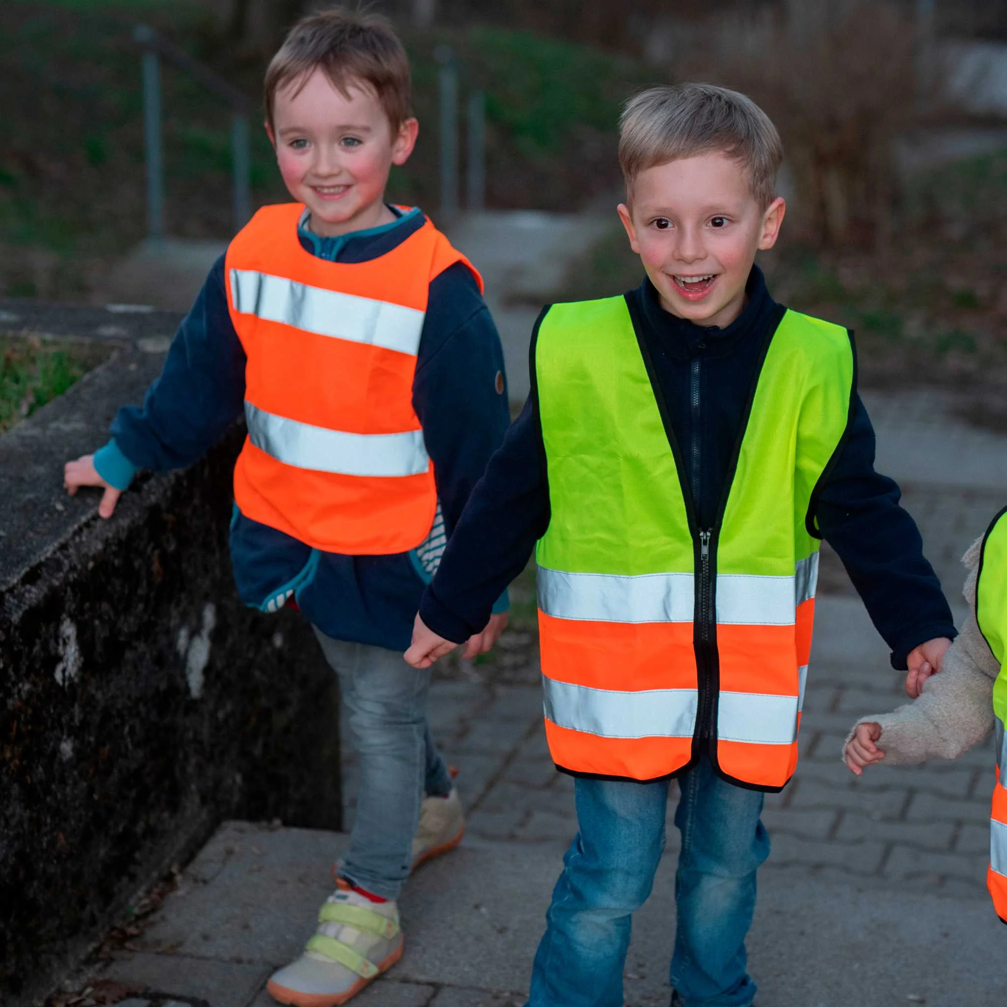 Kinderwarnweste, Reflektorstreifen, Neongelb, Neonorange, Reißverschluss