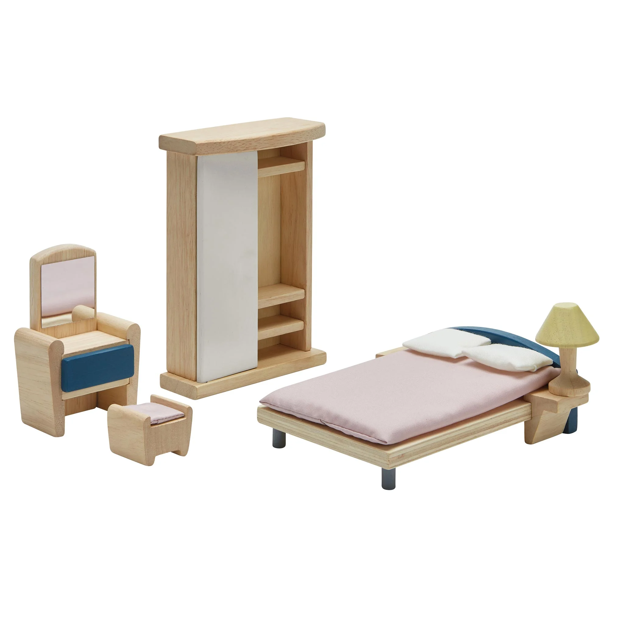 Holzspielzeug, Möbelset, Miniaturbett, Kinderzimmer, Holzspielzeug-Set