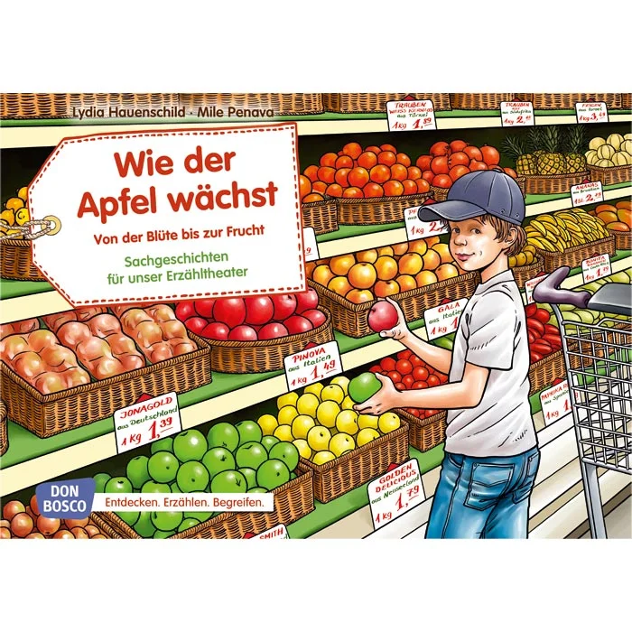 Obstkorb, Apfel, Kind im Supermarkt, Obstregal, Gemüse/Obsthandel