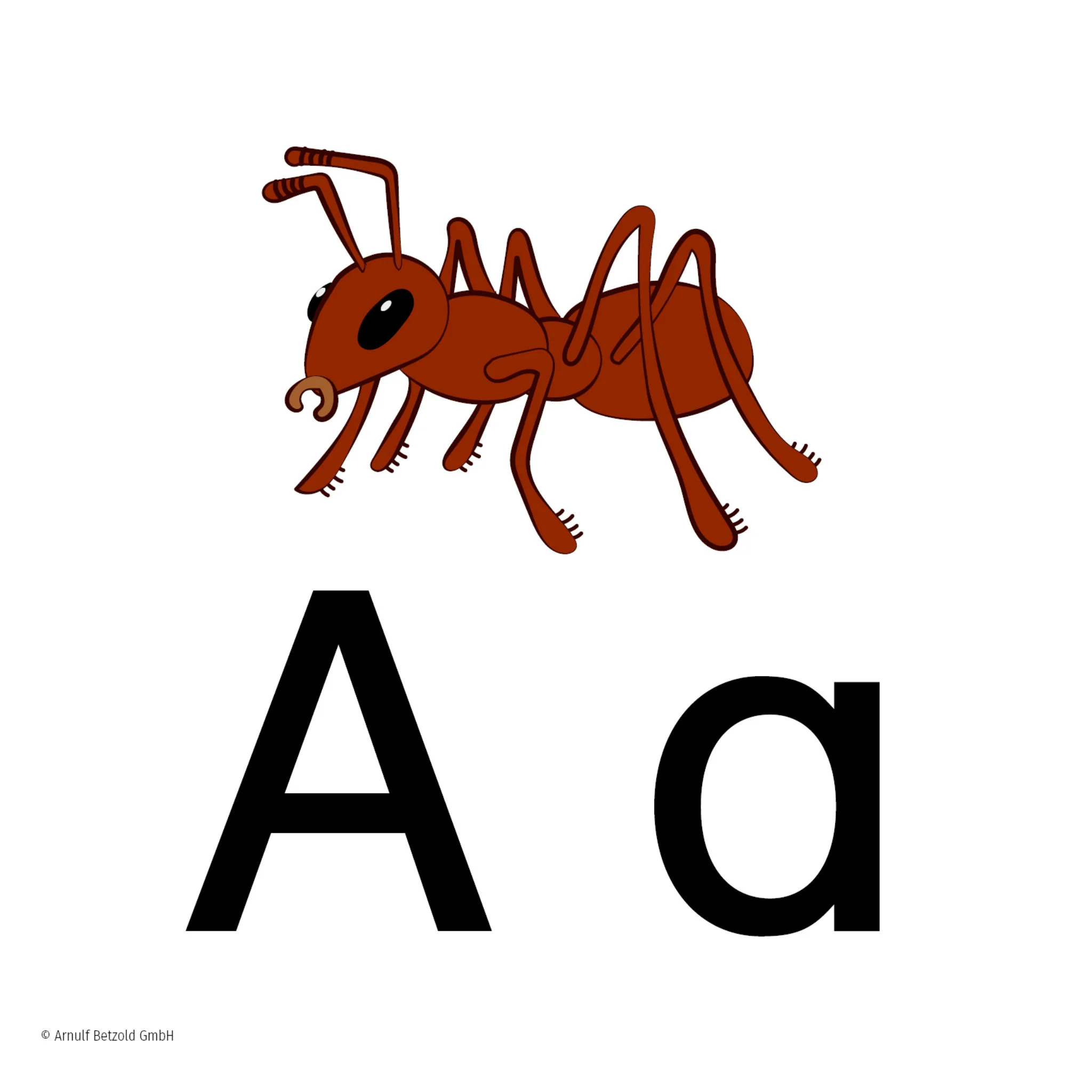 A-Buchstabe, Ameise, Alphabet-Lernkarte, Kinderillustration