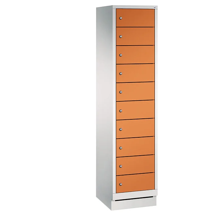 Postfachschrank, Schubfachschrank, orange Türen, Metallschrank, Stahlkonstruktion
