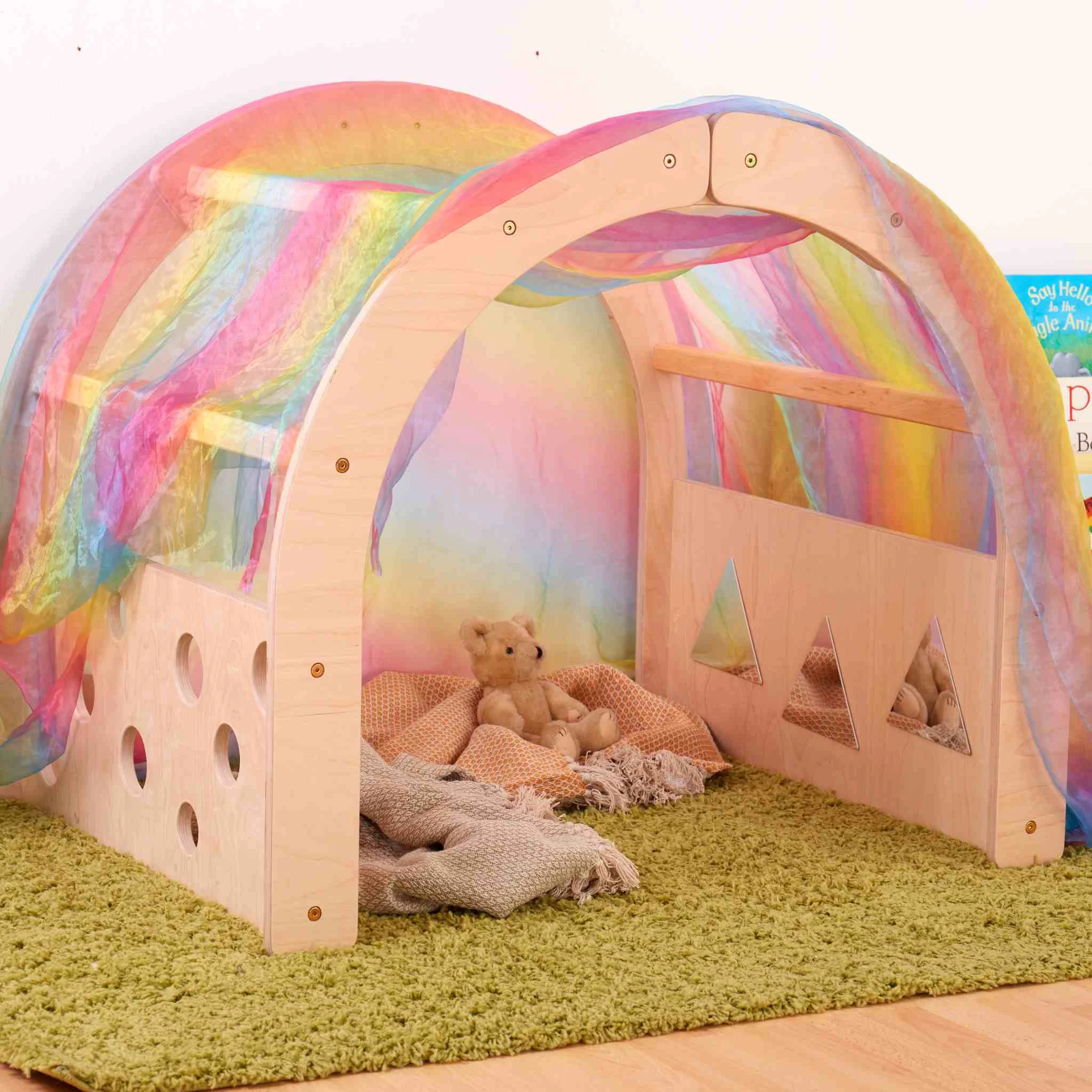 Kinderspielhaus, Kuschelbett, Tunnelzelt, Holzrahmen, Kinderzimmer-Accessoire
