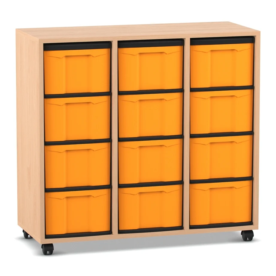 Materialschrank - 3 Reihen, 12 hohe Boxen, Buche hell