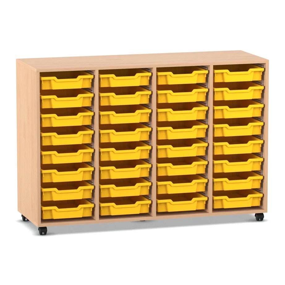 Regal PRO, 99,1 x 143,9 x 48 cm, mit Sichtrückwand und 32 Boxen, Buche hell