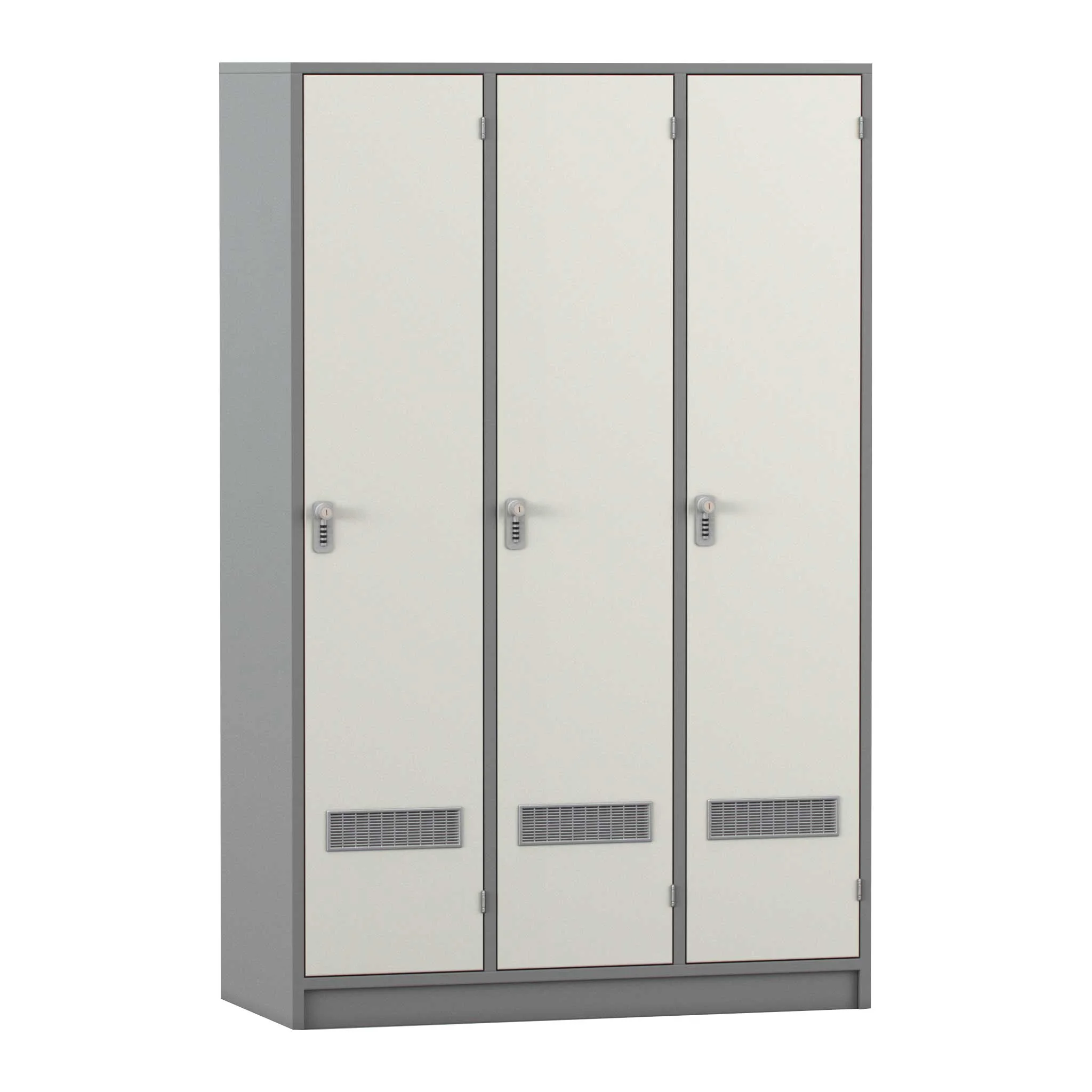 Schrank, Spind, Dreifach-Schranke, Metallschrank, Lüftungsgitter