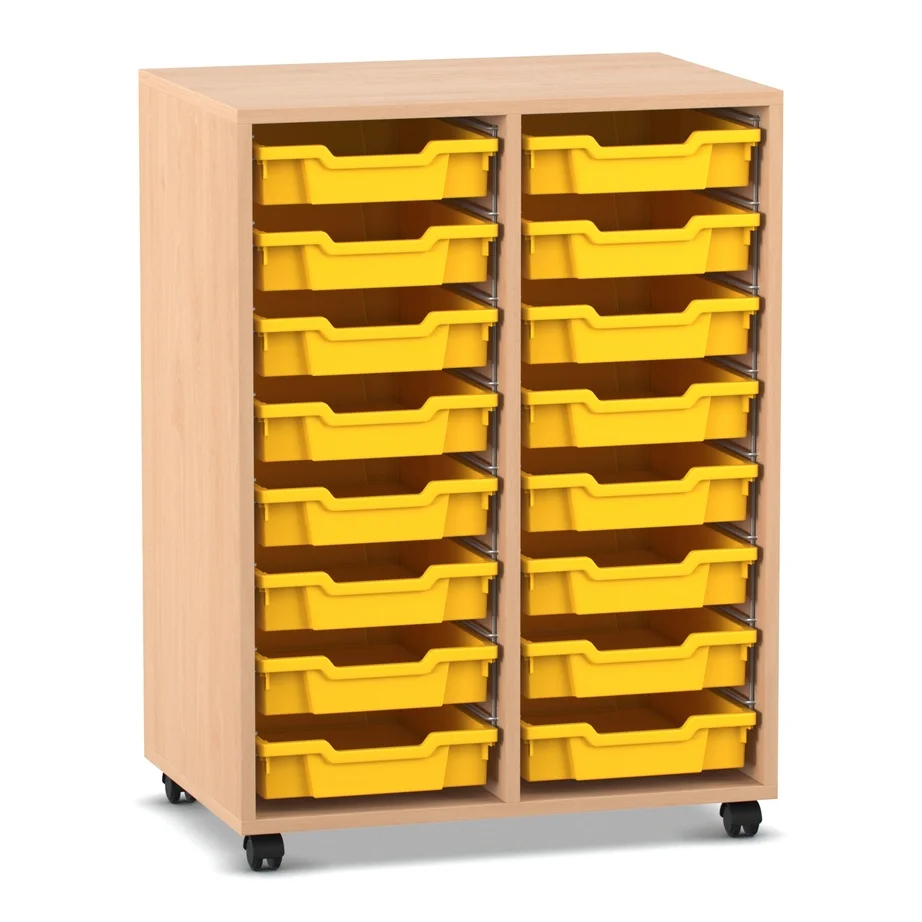 Regal PRO, 99,1 x 73,1 x 48 cm, mit Sichtrückwand und 16 Boxen, Buche hell