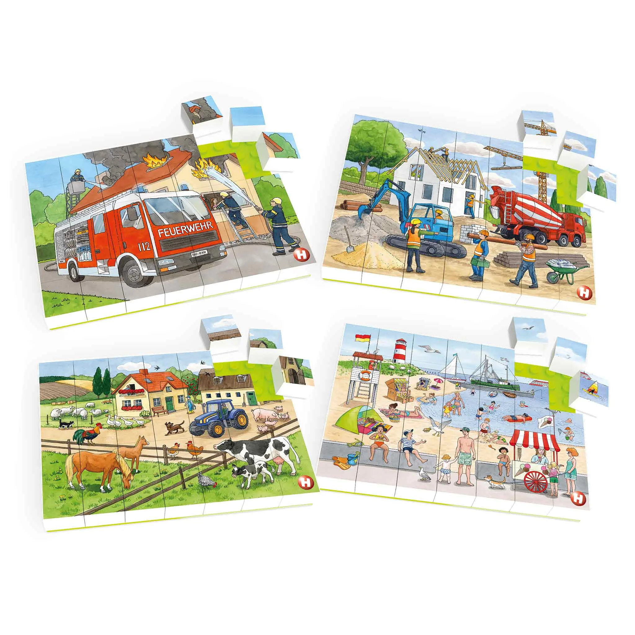 Hubelino Bausteine-Puzzle-Sets, Set 2 mit 4 Puzzles