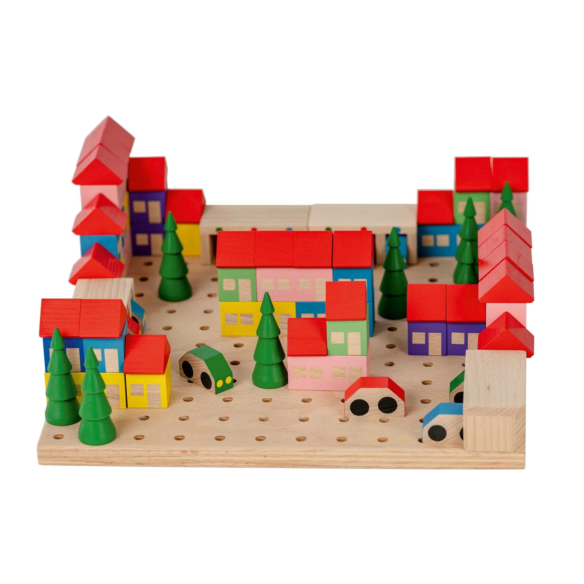 Holzspielzeug, Stadtmodell, Holzhaus, Bäume, Kleine Fahrzeuge