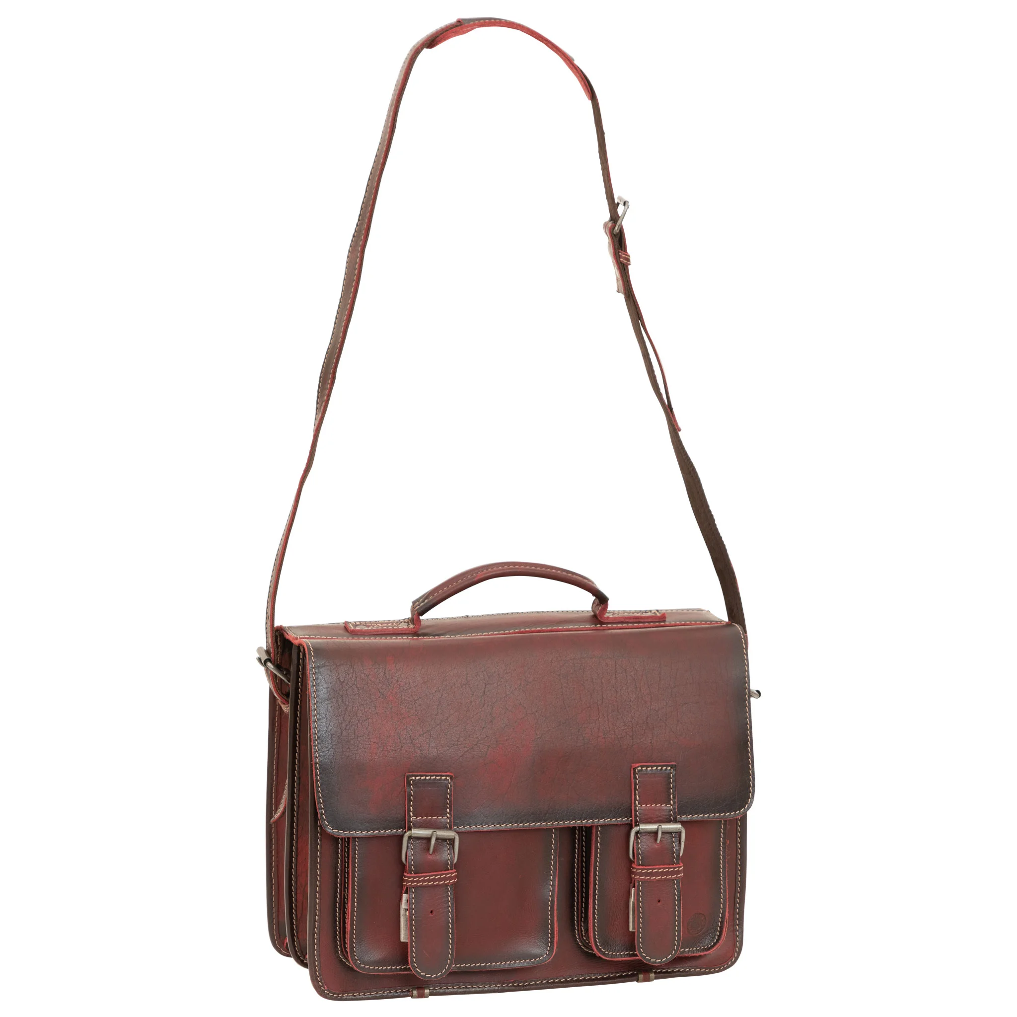 handtasche, braunes leder, schultertasche, doppelschnalle, oben griff