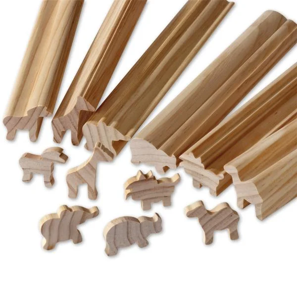 Holzstifte, Holzstäbchen, Tierformen, Holzdekorationen, Holzklotz