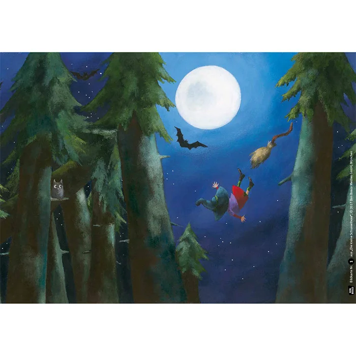 Nächtlicher Wald, Vögel, Vollmond, Hängefigur, Baumkronen