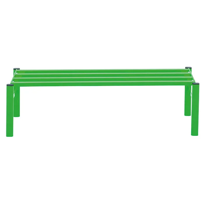 Fitness bench, Grüne Farbe, Metallrahmen, Lamellierte Oberfläche, Niedrige Bauweise Bank