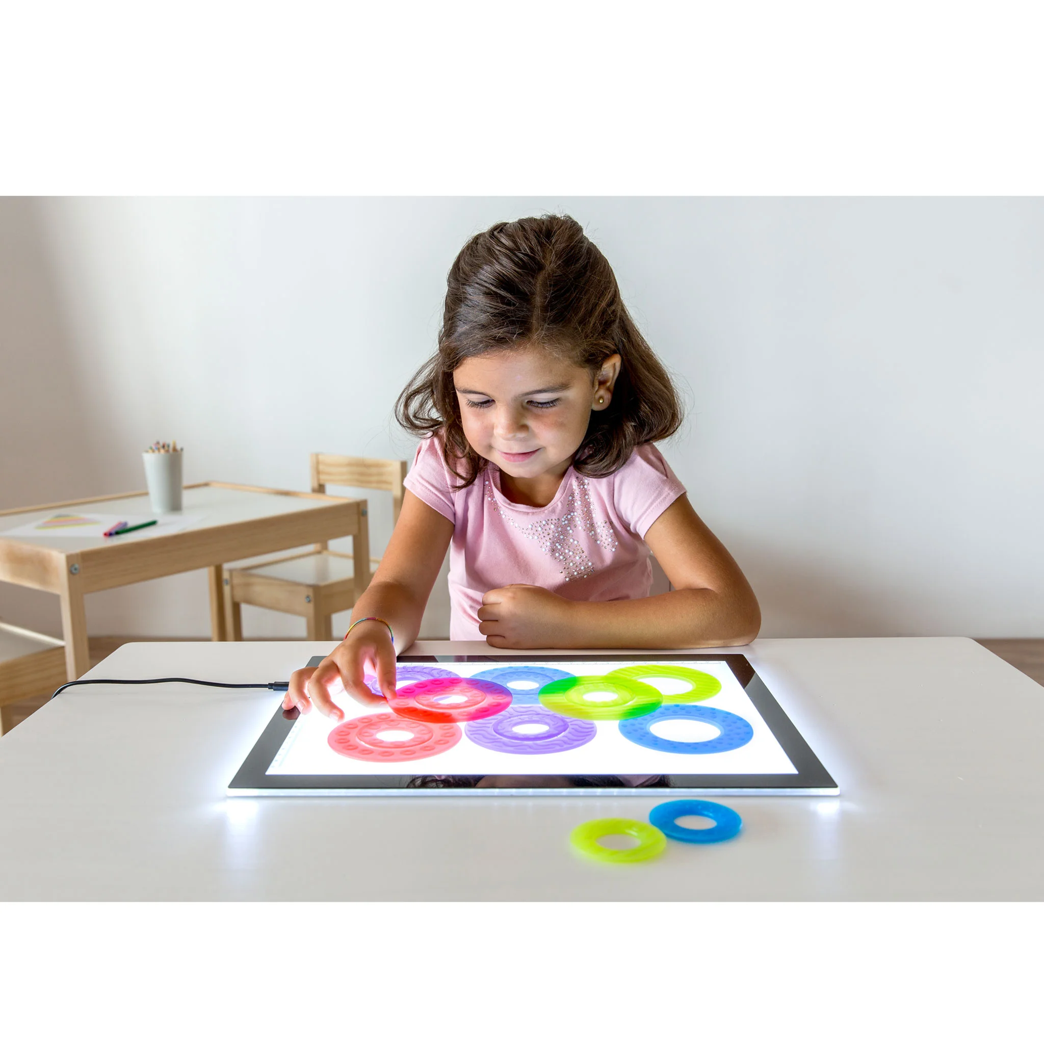 tablet, interaktiv, bunte ringe, bildungsprodukt, kind