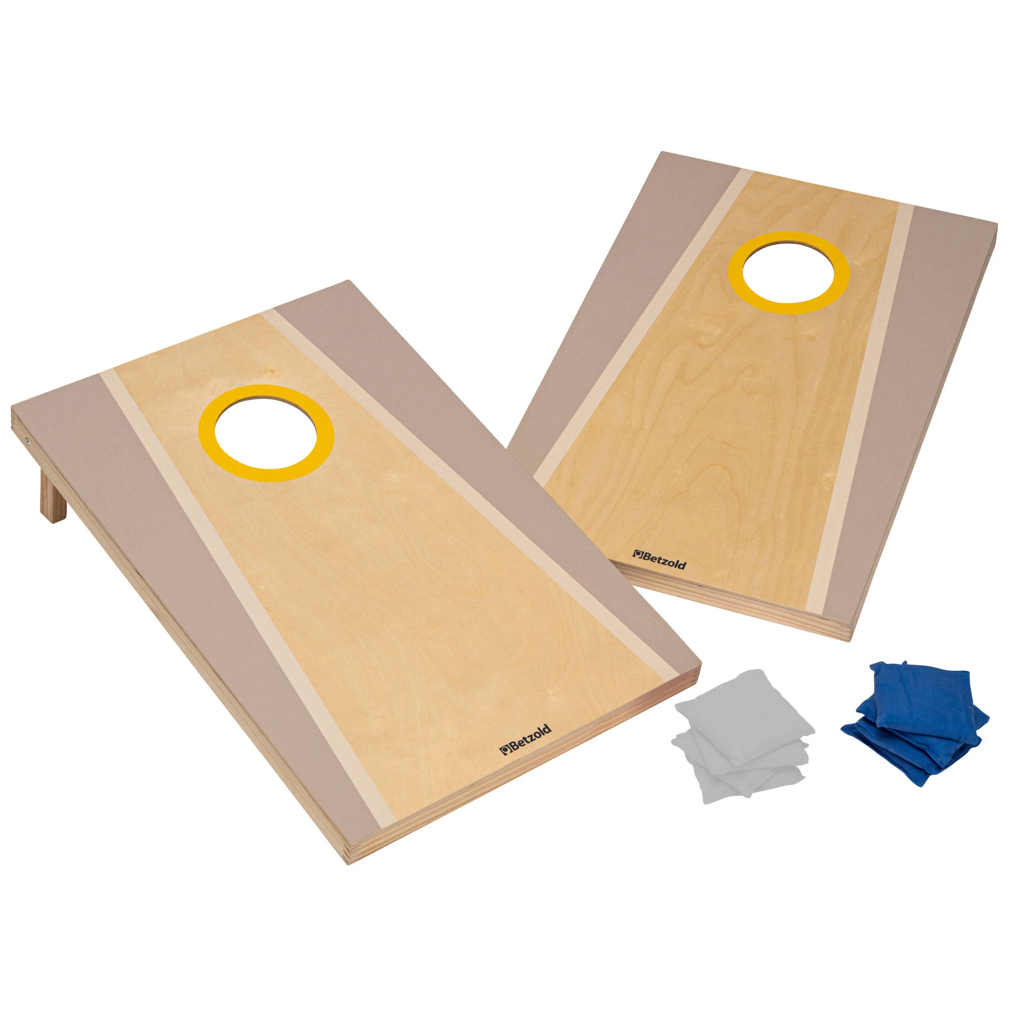 Cornhole-Spiel, Wurfspiel, Holzspiel, Zwei Spielbretter, Blaue und weiße Säckchen