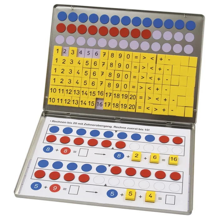 mathematik-lernset, rechenstäbe, farbige scheiben, taktile taschenversion, lernspielzeug