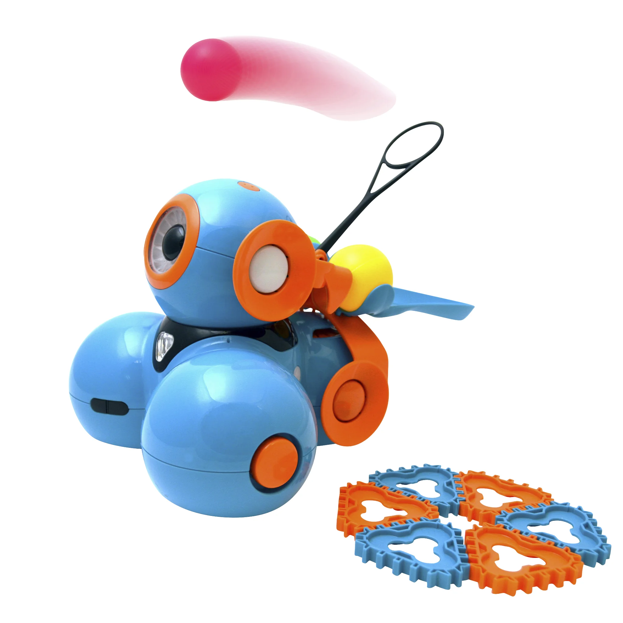 Spielzeugroboter, Kamera-Augen, Kunststoff, Blaue Kugel, Räderfigur