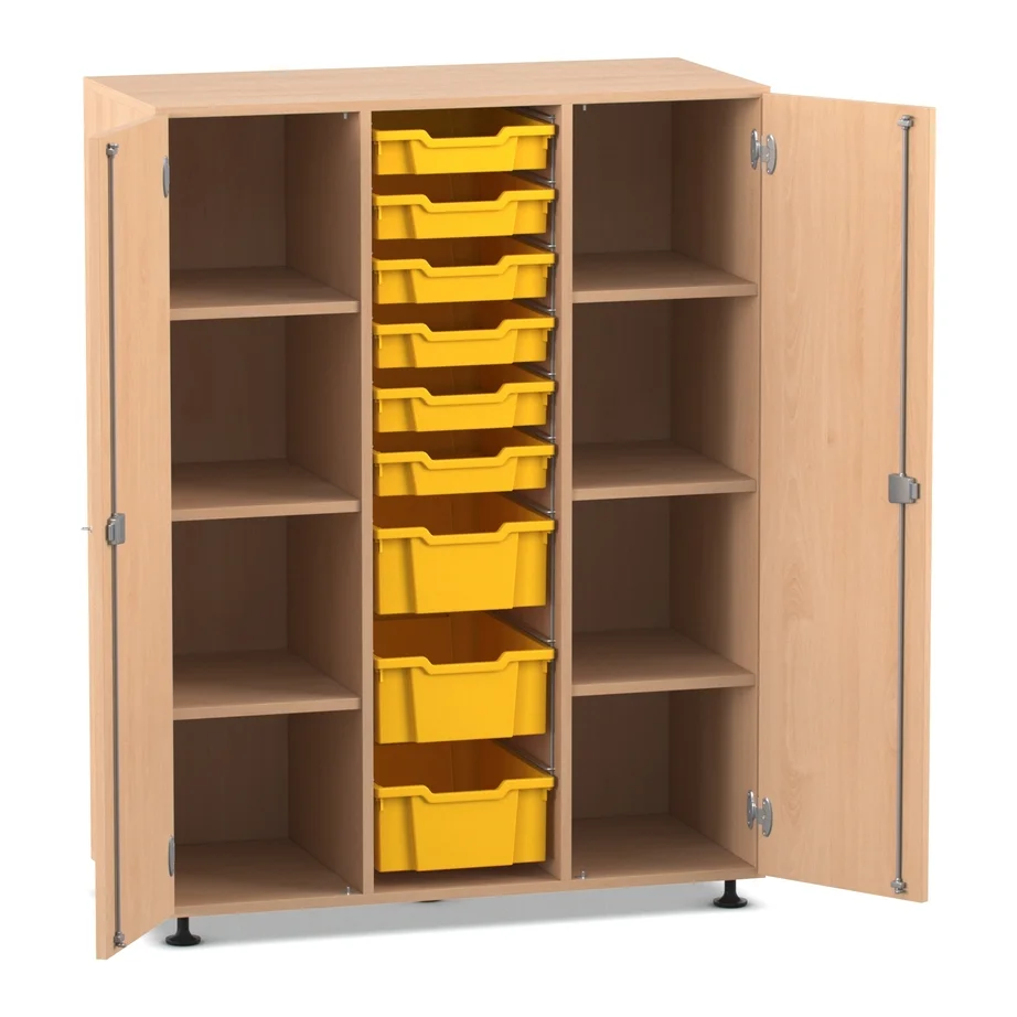 Mittelhoher Schrank - 6 flache und 3 hohe Boxen, Buche hell