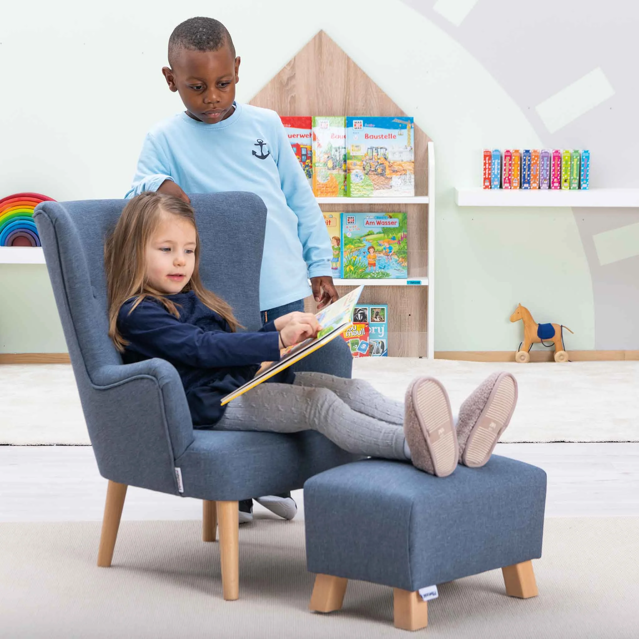 KinderSessel, Armlehnstuhl, Lesesessel, blaue Farbe, Kinderzimmer