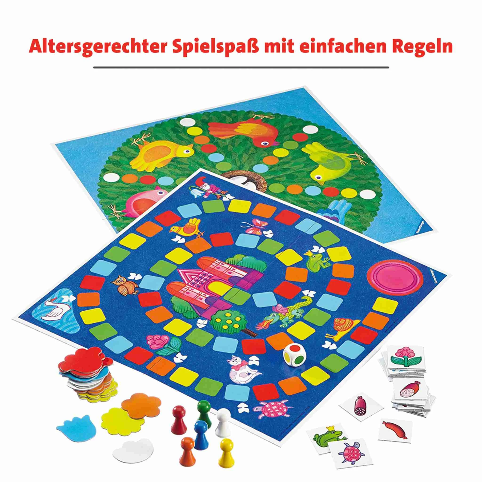 Spieltisch, Brettspiel, Spielmaterial, Klecksfarben, Tiermotive