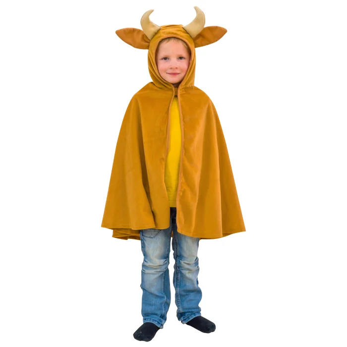 Cape, Hooded cloak, Kids costume, Antelope/Deer horns, Brown color