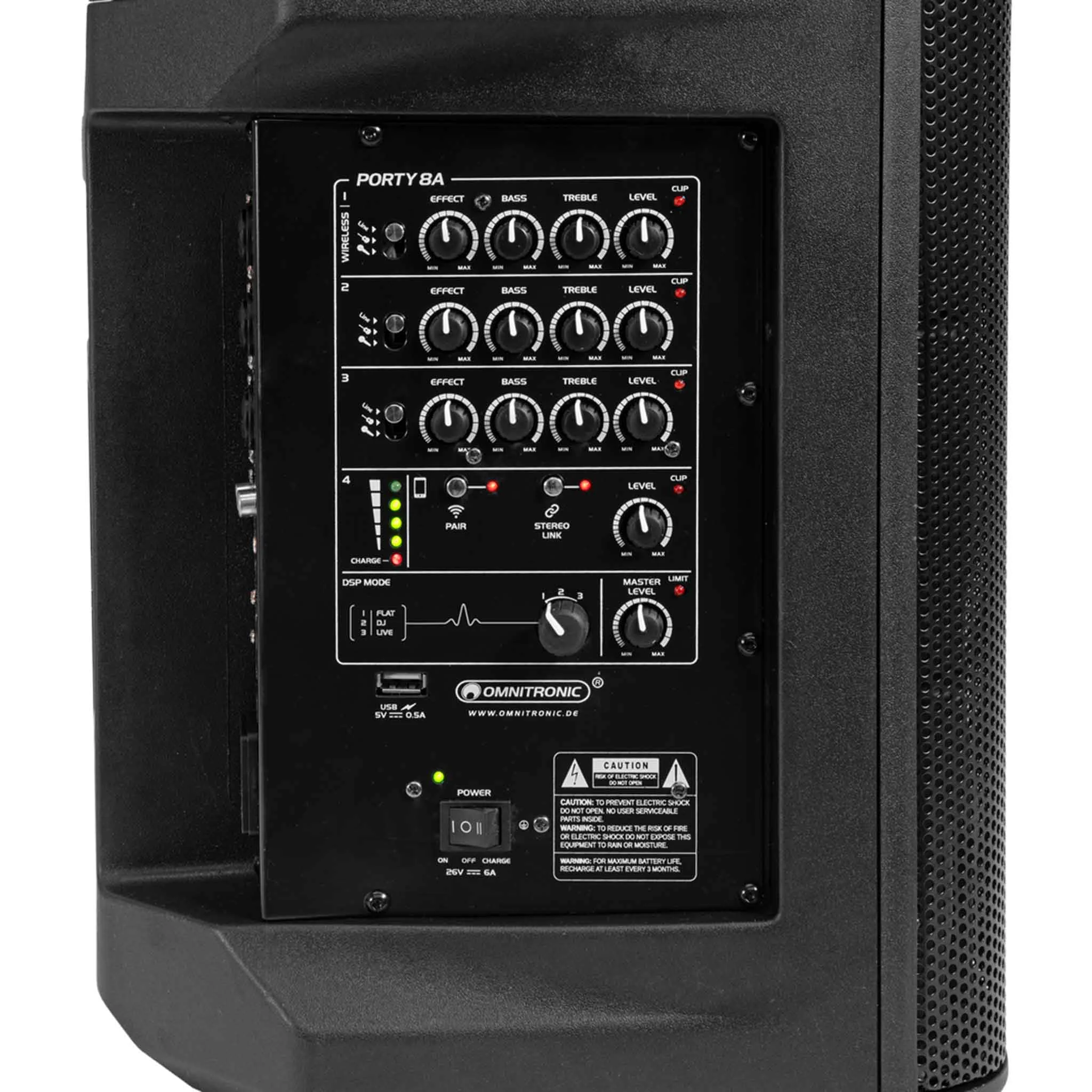 Aktivlautsprecher, Mixer-D model, Klangregelung, Lautsprechergehäuse, Anschlusspanel