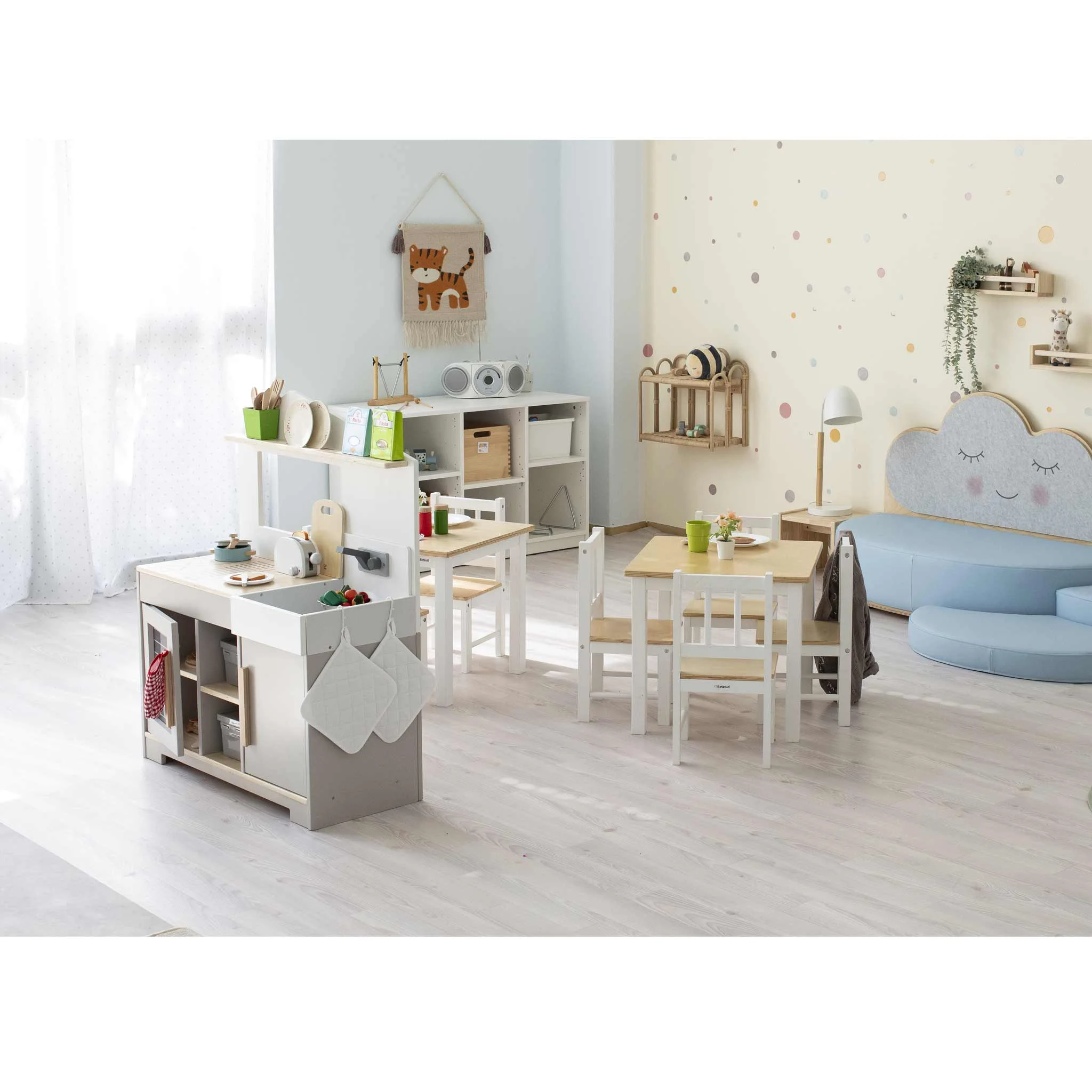 Kinderzimmer, Möbelset, Küche-Spielbereich, Holzstuhl, Pastell