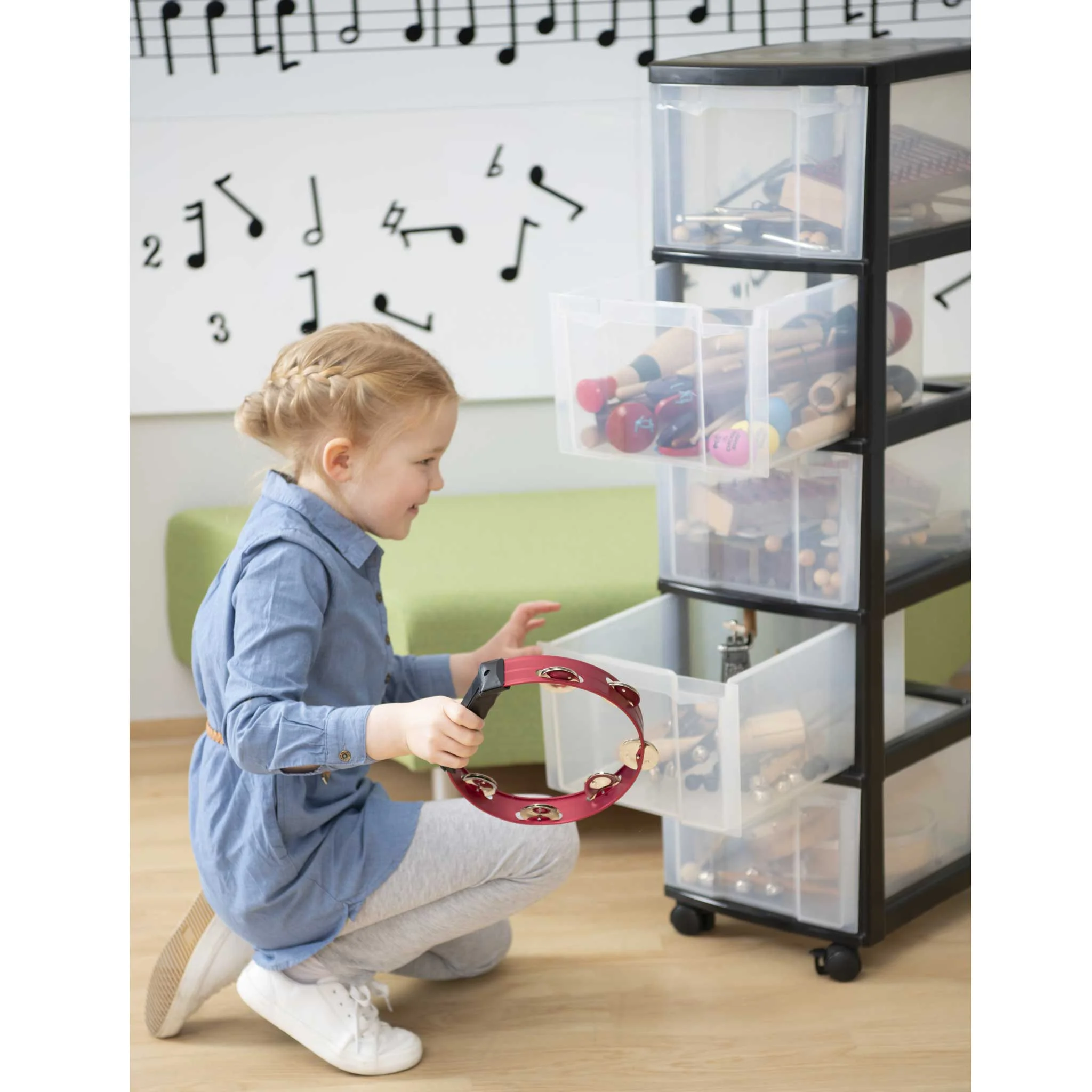 Spielzeug, Musikinstrument, Tamburin, Koffer mit Aufbewahrung, Kinderzimmer