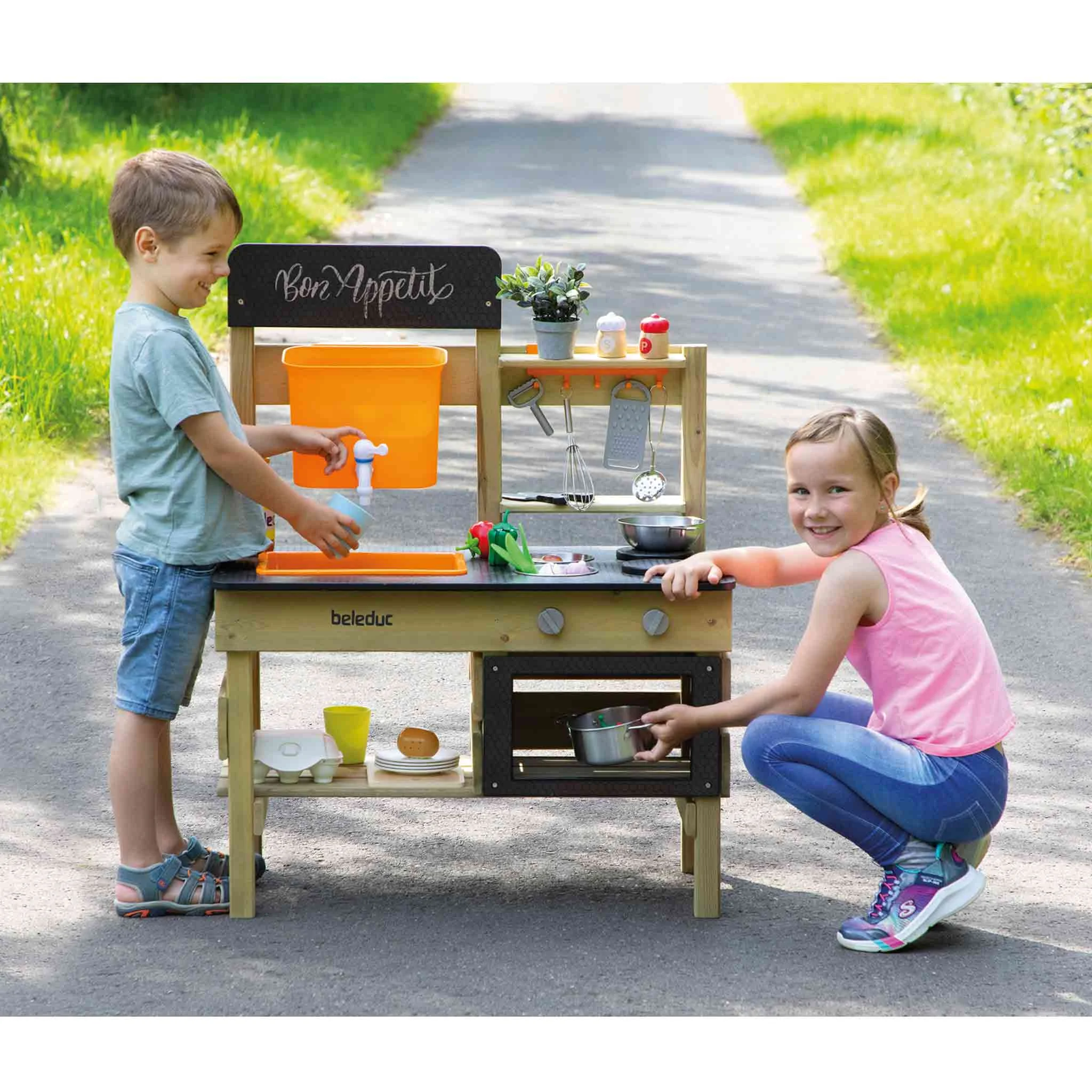 Spielküche, Holzküche, Küchenzubehör, Outdoor-Spiel, Kinderkochequipment