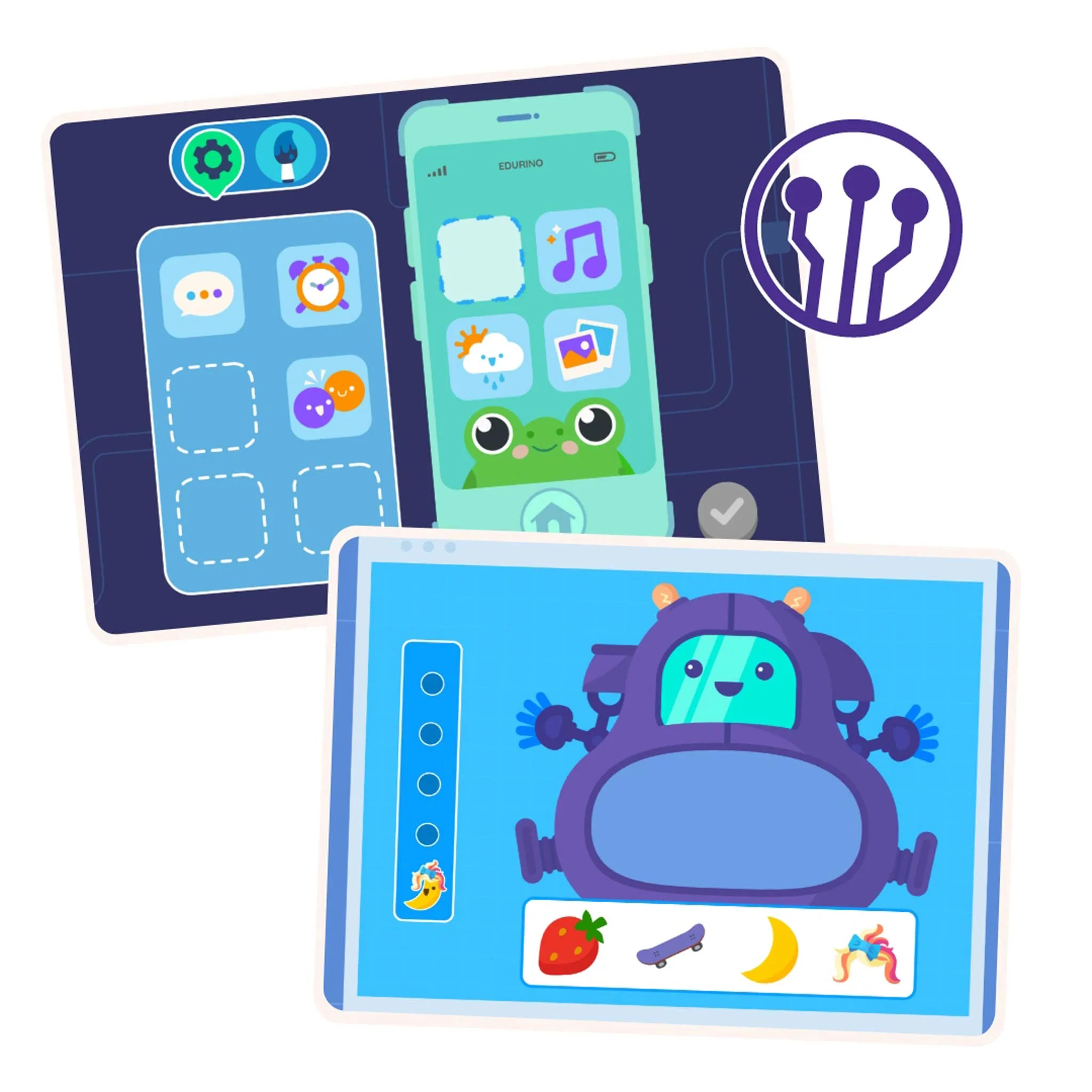 Kinder-Tablet, Tablet-Charakter, Bildschirm, App-Symbole, Spielzeug-Tablet
