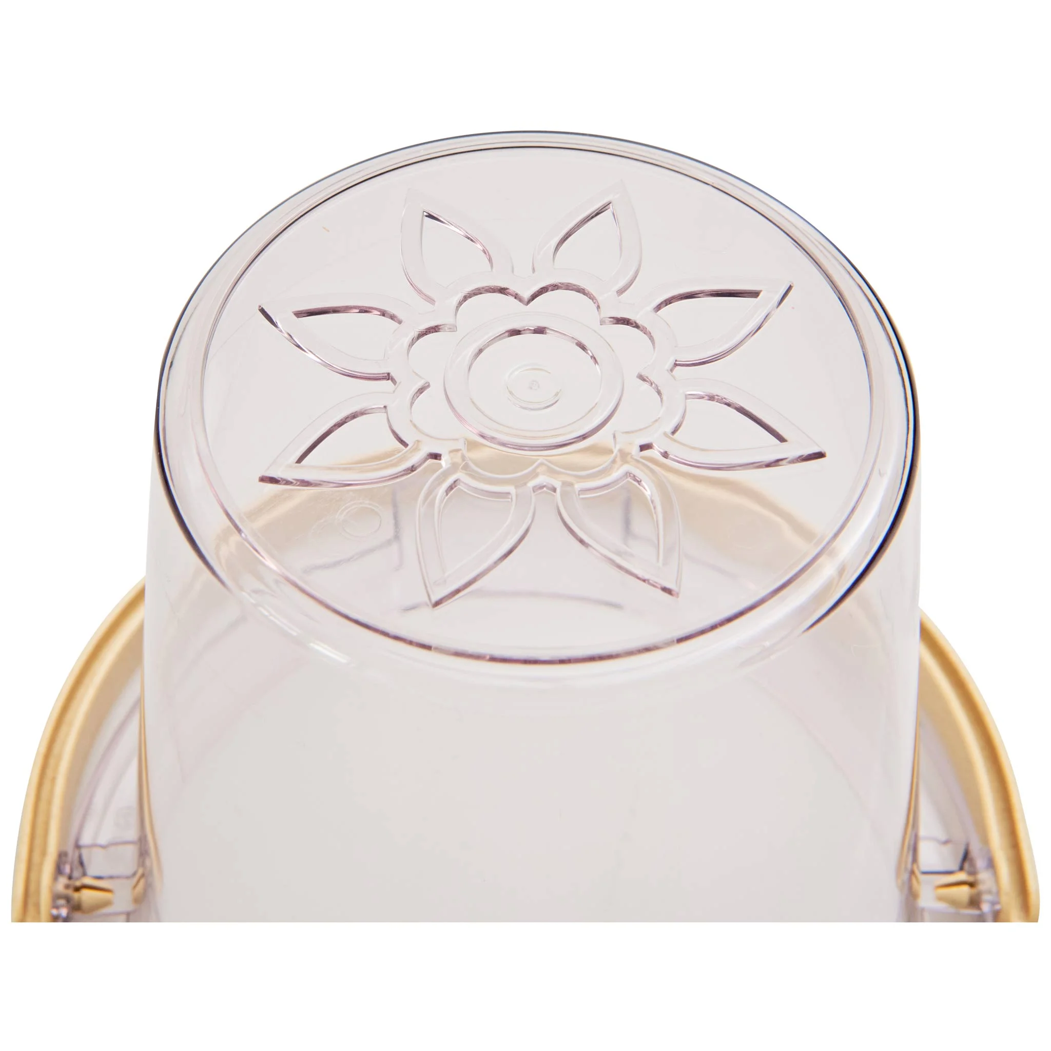 gläserner Deckel, Blumenmotiv, transparenter Deckel, zylindrischer Behälter, goldener Rand